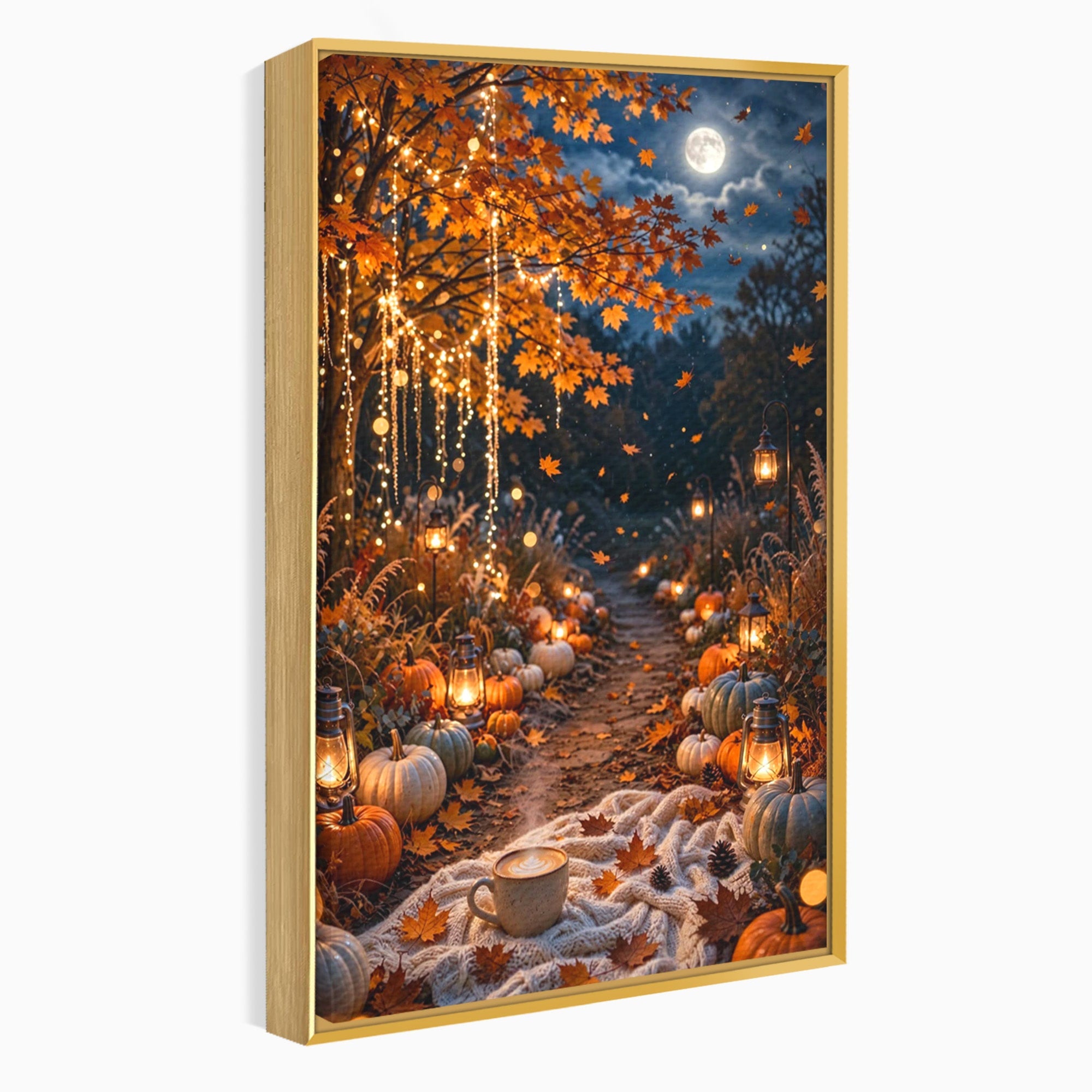 Tablou Canvas Premium LuxCanva® PI1073, Aleea De Toamna, Lumini, Lanterne, Luna, Living, Natura, Culori Vibrante