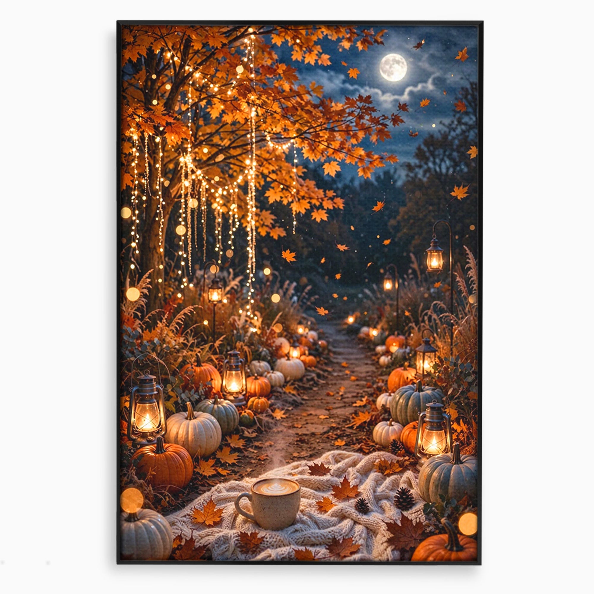 Tablou Canvas Premium LuxCanva® PI1073, Aleea De Toamna, Lumini, Lanterne, Luna, Living, Natura, Culori Vibrante