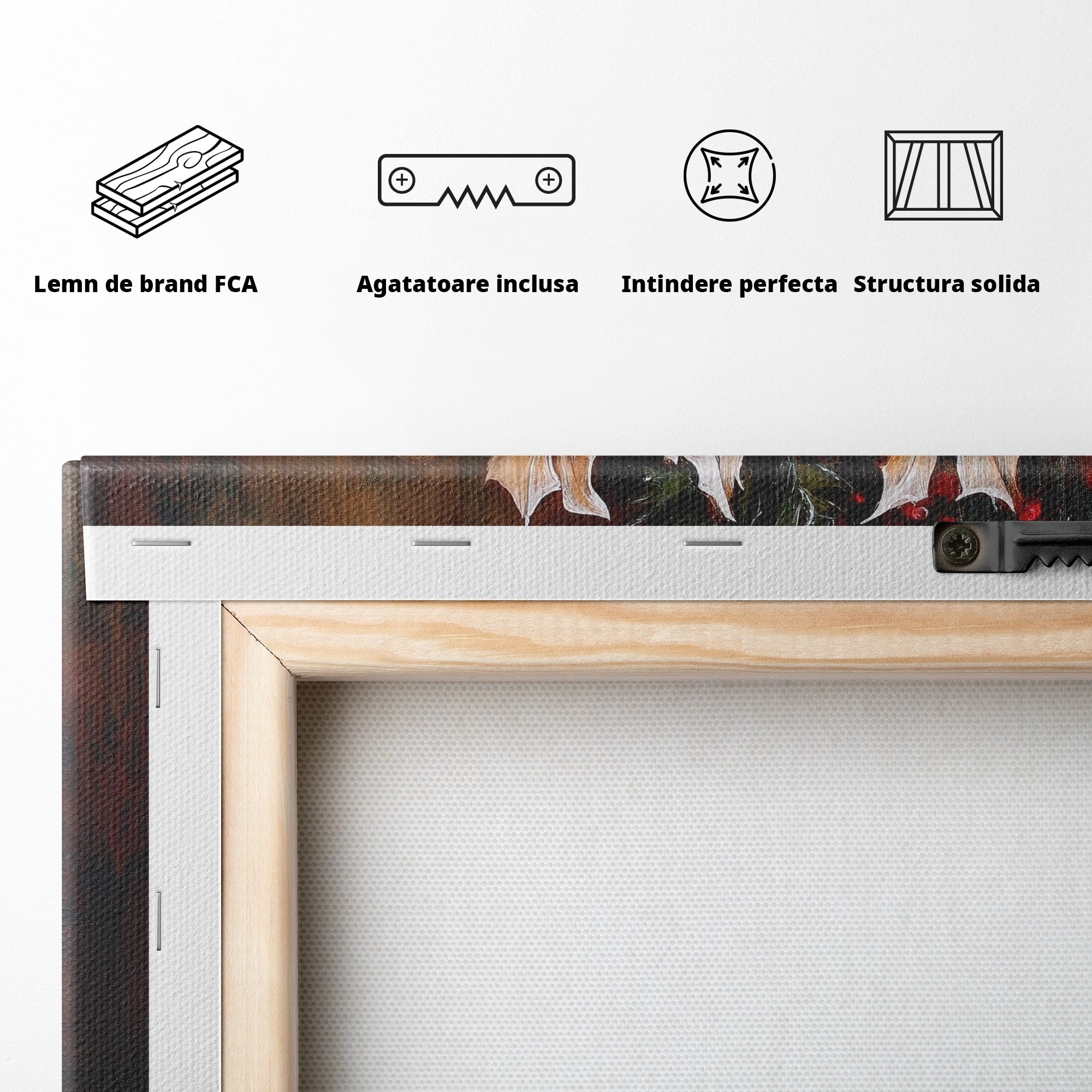 Tablou Canvas Premium LuxCanva® PI1074, Flori De Craciun, Iarna, Craciun, Decor, Lumanare, Living, Culori Vibrante
