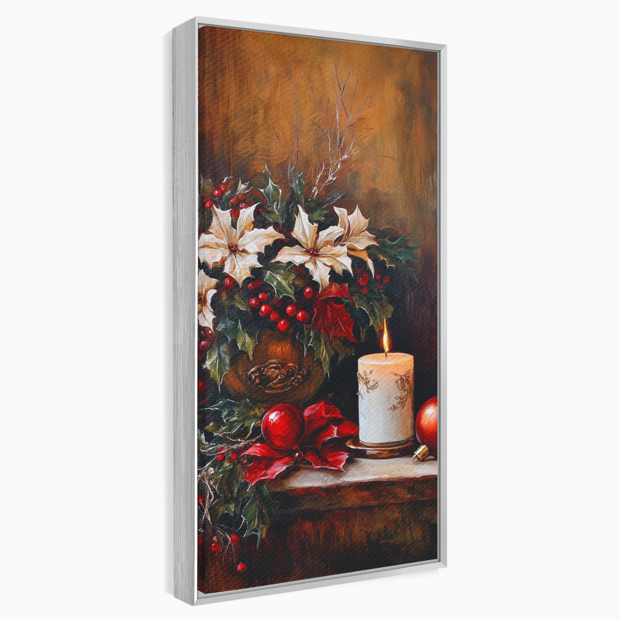 Tablou Canvas Premium LuxCanva® PI1074, Flori De Craciun, Iarna, Craciun, Decor, Lumanare, Living, Culori Vibrante