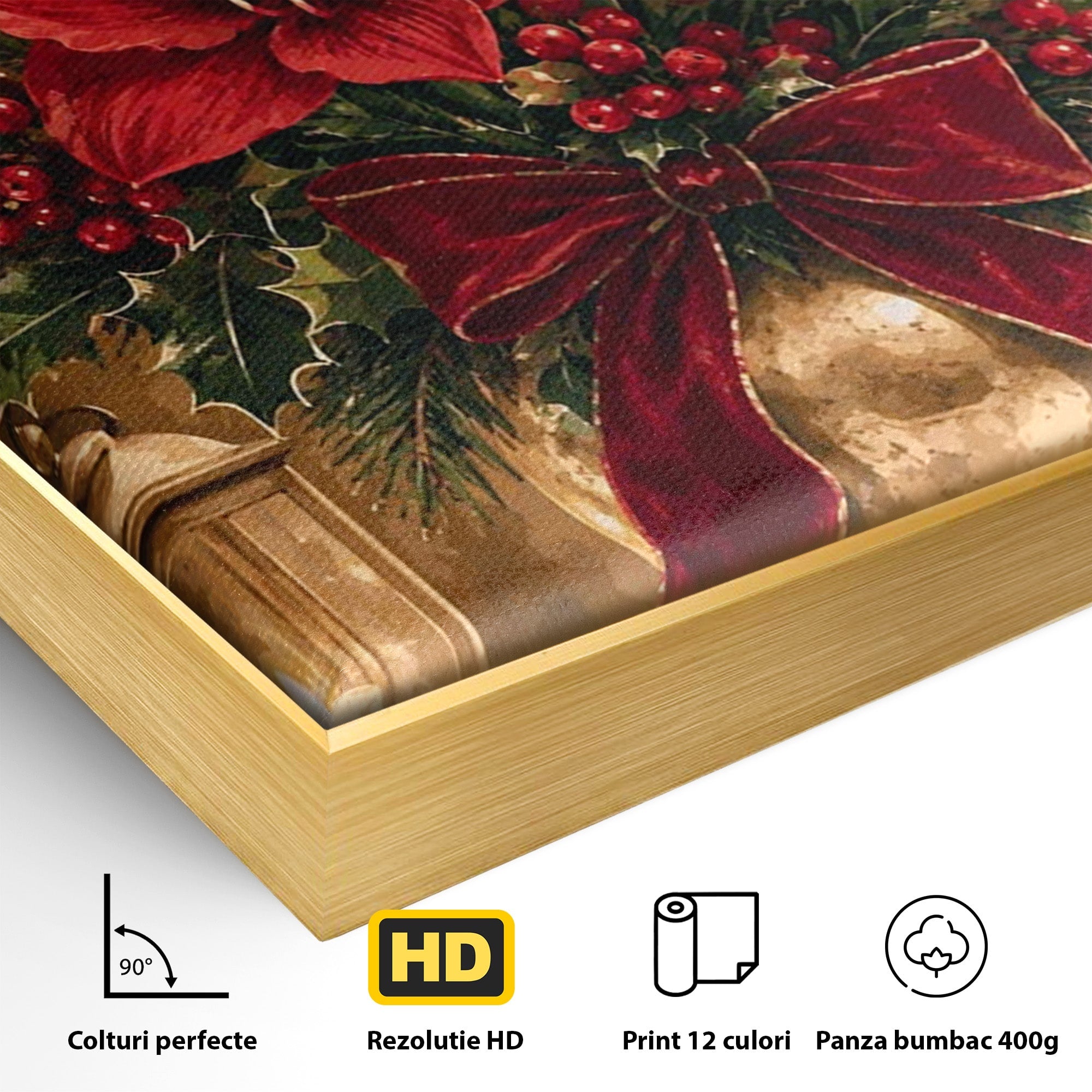 Tablou Canvas Premium LuxCanva® PI1076, Aranjament Festiv De Craciun, Rosu, Flori, Vaza, Aranjament, Festiv, Living, Culori Vibrante