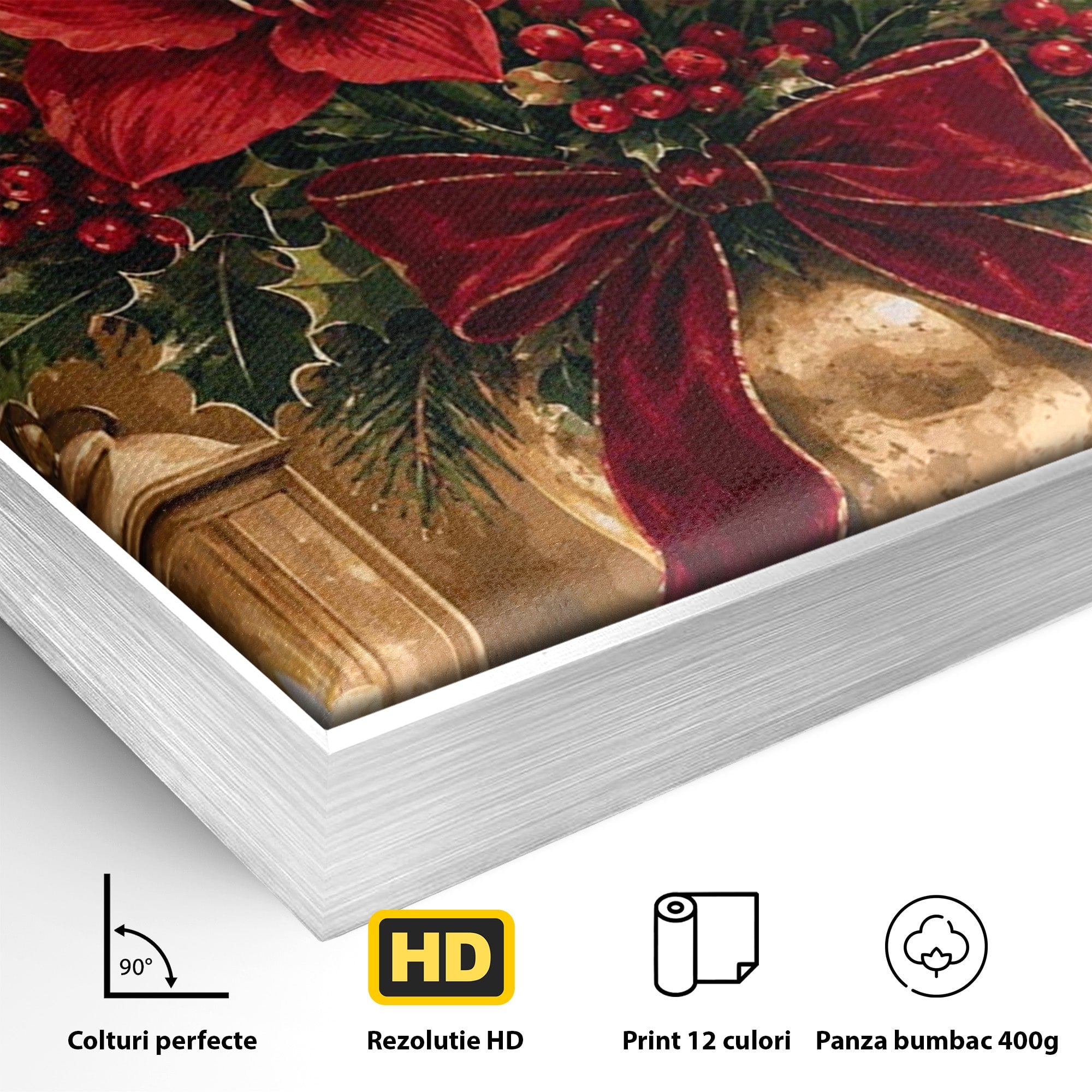 Tablou Canvas Premium LuxCanva® PI1076, Aranjament Festiv De Craciun, Rosu, Flori, Vaza, Aranjament, Festiv, Living, Culori Vibrante