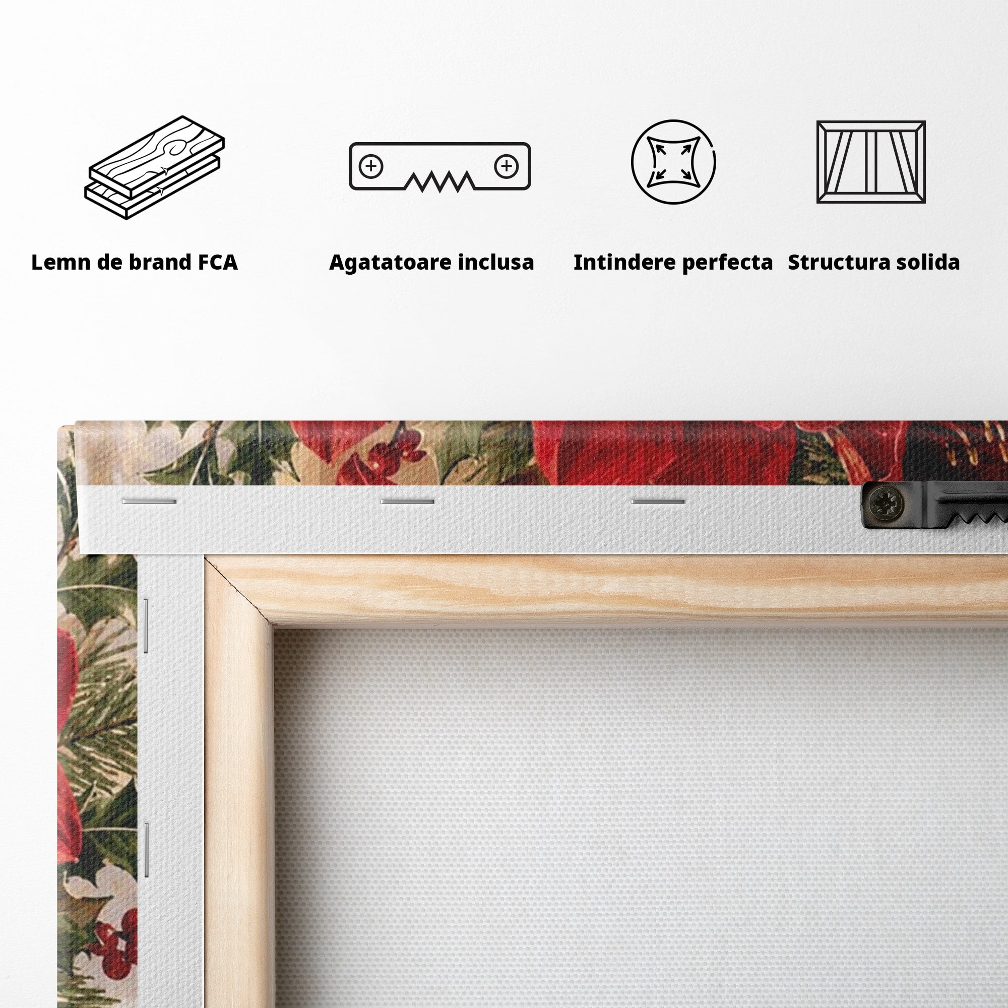 Tablou Canvas Premium LuxCanva® PI1076, Aranjament Festiv De Craciun, Rosu, Flori, Vaza, Aranjament, Festiv, Living, Culori Vibrante