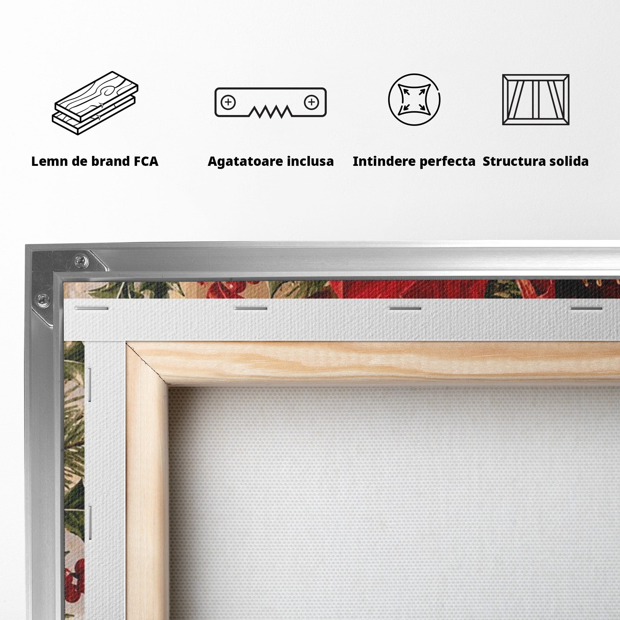 Tablou Canvas Premium LuxCanva® PI1076, Aranjament Festiv De Craciun, Rosu, Flori, Vaza, Aranjament, Festiv, Living, Culori Vibrante