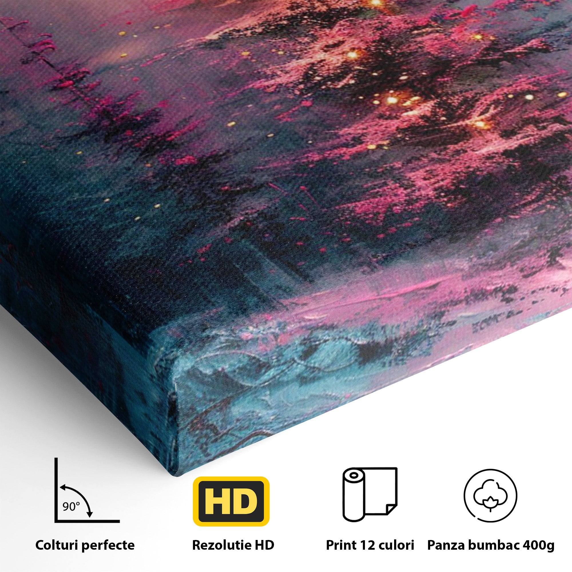 Tablou Canvas Premium LuxCanva® PI1077, Bradul Fermecat, Roz, Iarna, Peisaj, Stralucire, Living, Magie, Culori Vibrante