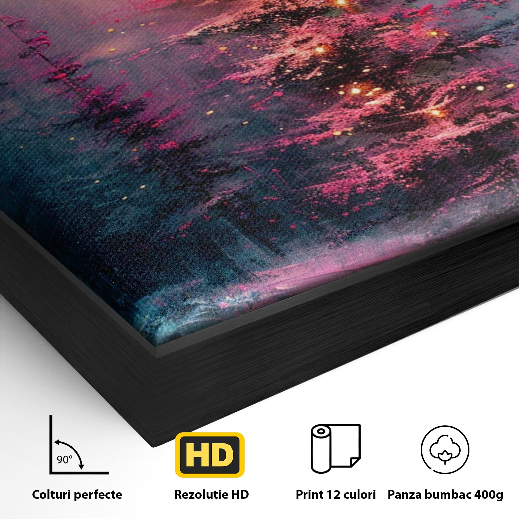 Tablou Canvas Premium LuxCanva® PI1077, Bradul Fermecat, Roz, Iarna, Peisaj, Stralucire, Living, Magie, Culori Vibrante