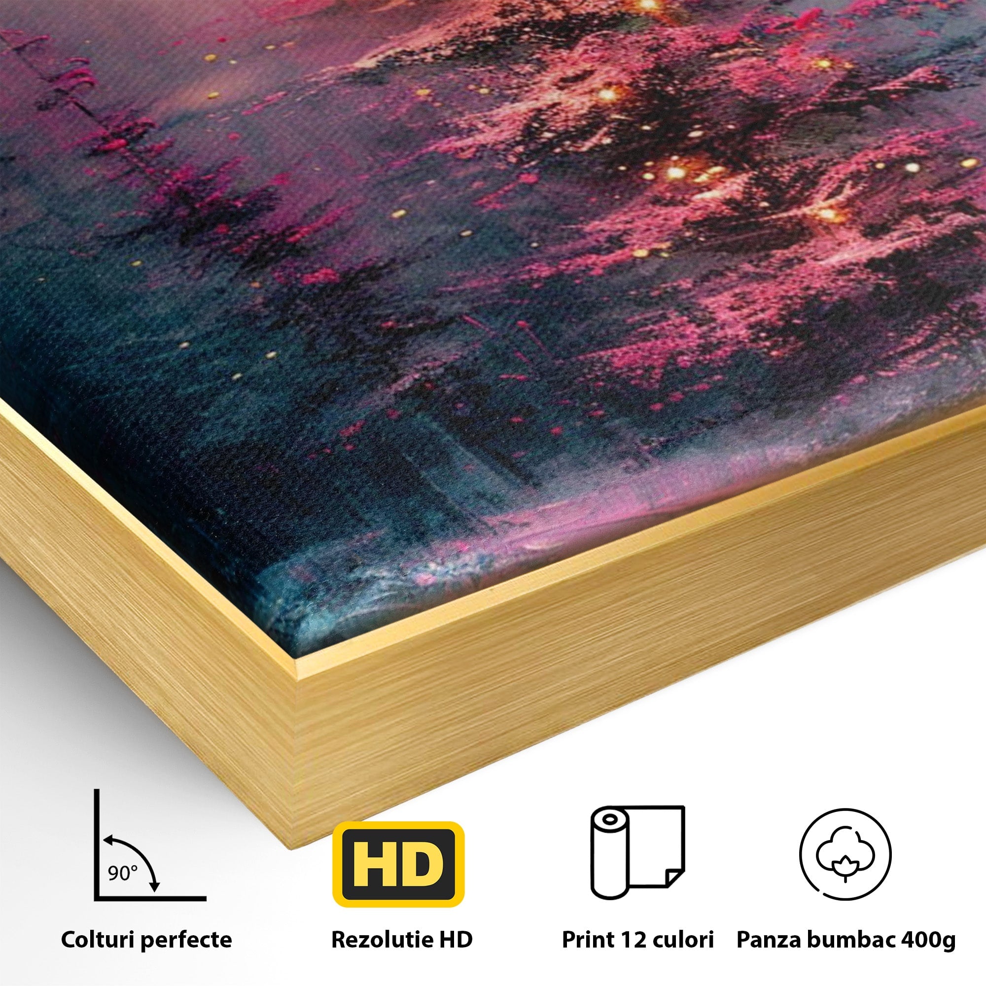 Tablou Canvas Premium LuxCanva® PI1077, Bradul Fermecat, Roz, Iarna, Peisaj, Stralucire, Living, Magie, Culori Vibrante