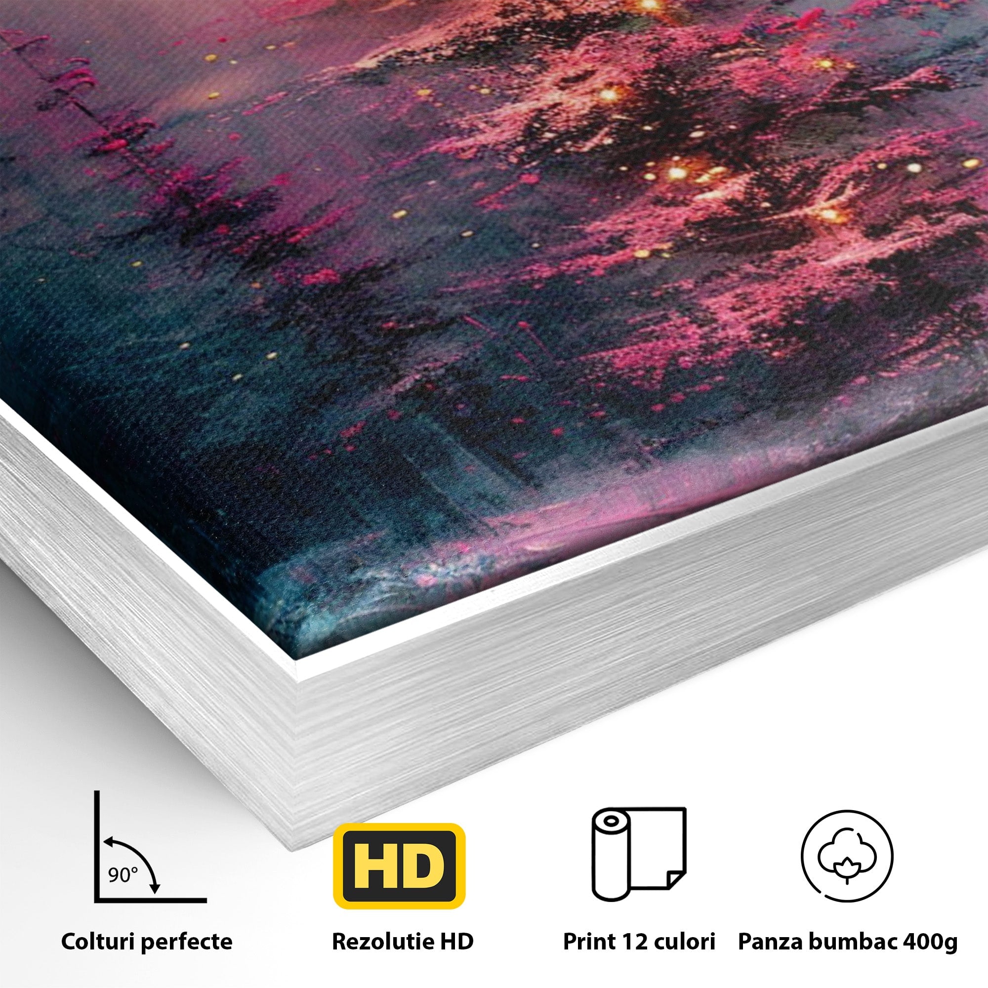 Tablou Canvas Premium LuxCanva® PI1077, Bradul Fermecat, Roz, Iarna, Peisaj, Stralucire, Living, Magie, Culori Vibrante