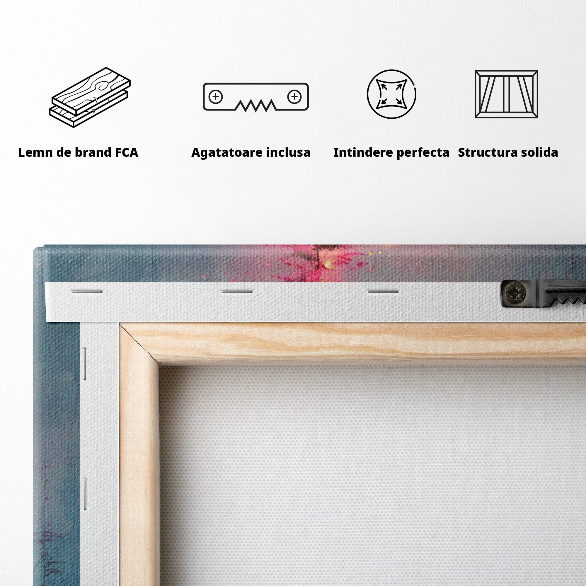 Tablou Canvas Premium LuxCanva® PI1077, Bradul Fermecat, Roz, Iarna, Peisaj, Stralucire, Living, Magie, Culori Vibrante