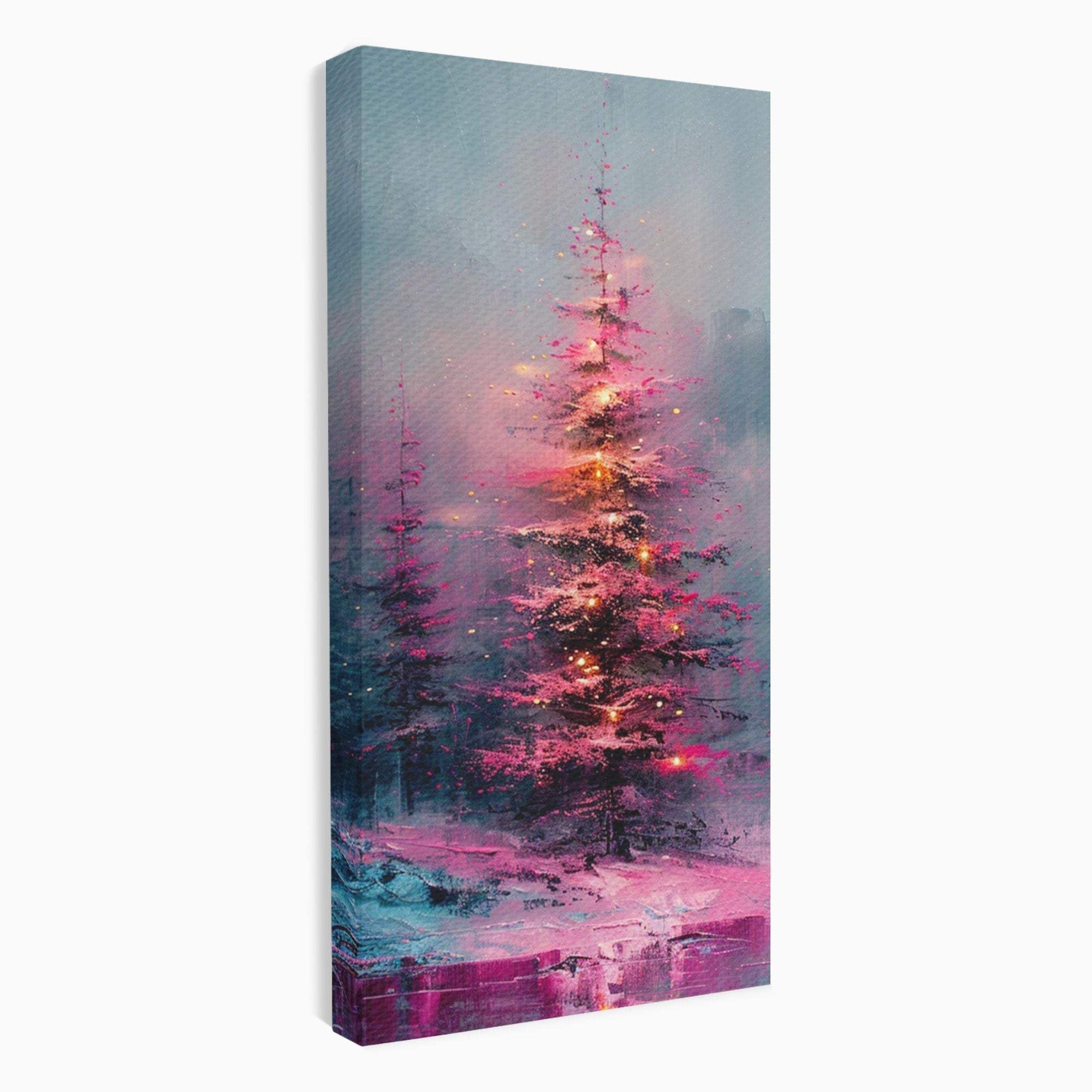 Tablou Canvas Premium LuxCanva® PI1077, Bradul Fermecat, Roz, Iarna, Peisaj, Stralucire, Living, Magie, Culori Vibrante