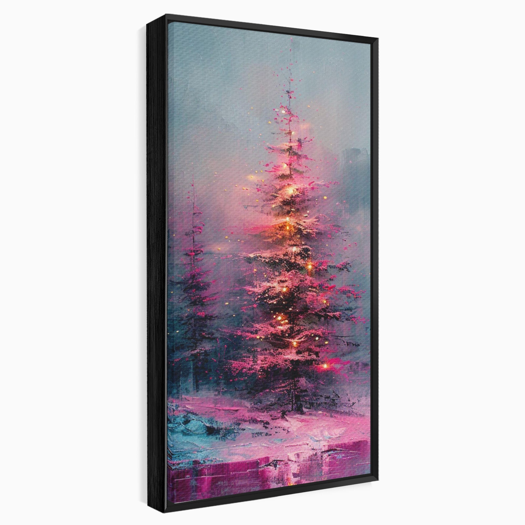 Tablou Canvas Premium LuxCanva® PI1077, Bradul Fermecat, Roz, Iarna, Peisaj, Stralucire, Living, Magie, Culori Vibrante