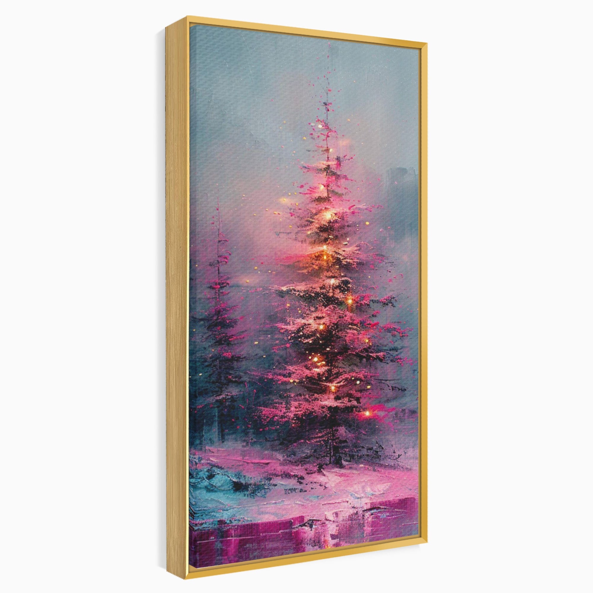 Tablou Canvas Premium LuxCanva® PI1077, Bradul Fermecat, Roz, Iarna, Peisaj, Stralucire, Living, Magie, Culori Vibrante