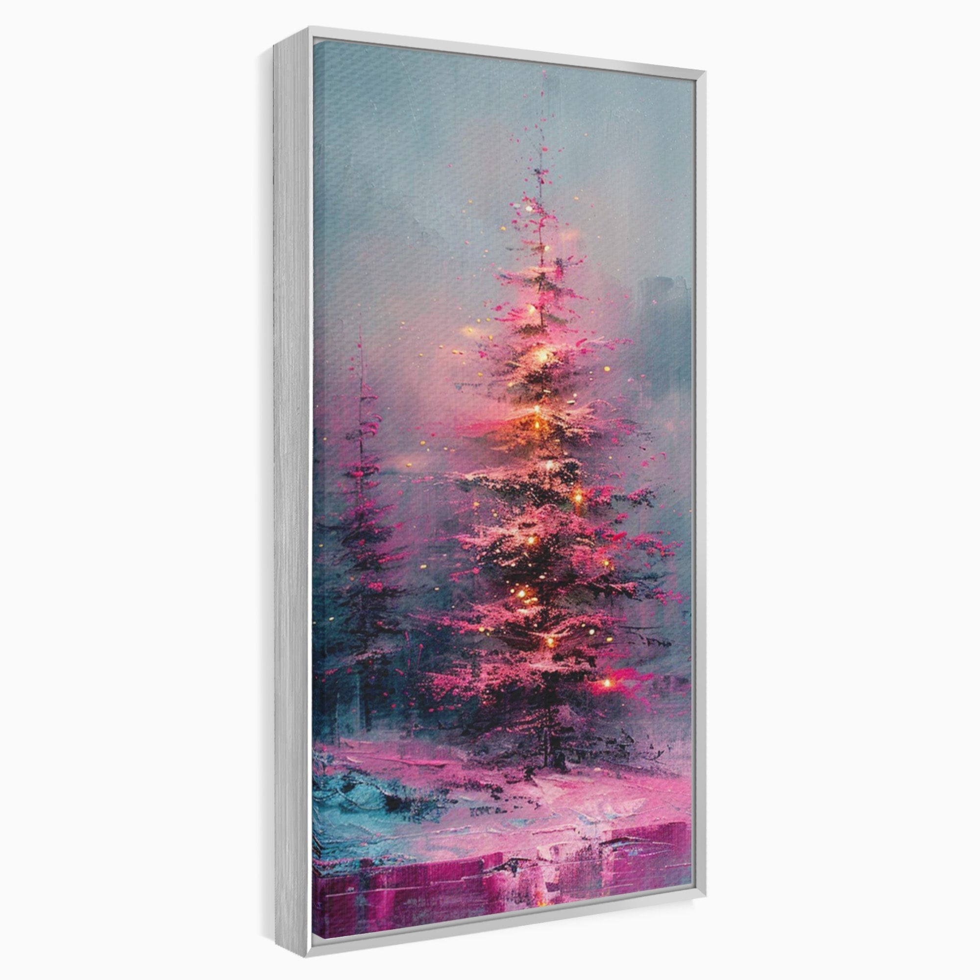 Tablou Canvas Premium LuxCanva® PI1077, Bradul Fermecat, Roz, Iarna, Peisaj, Stralucire, Living, Magie, Culori Vibrante