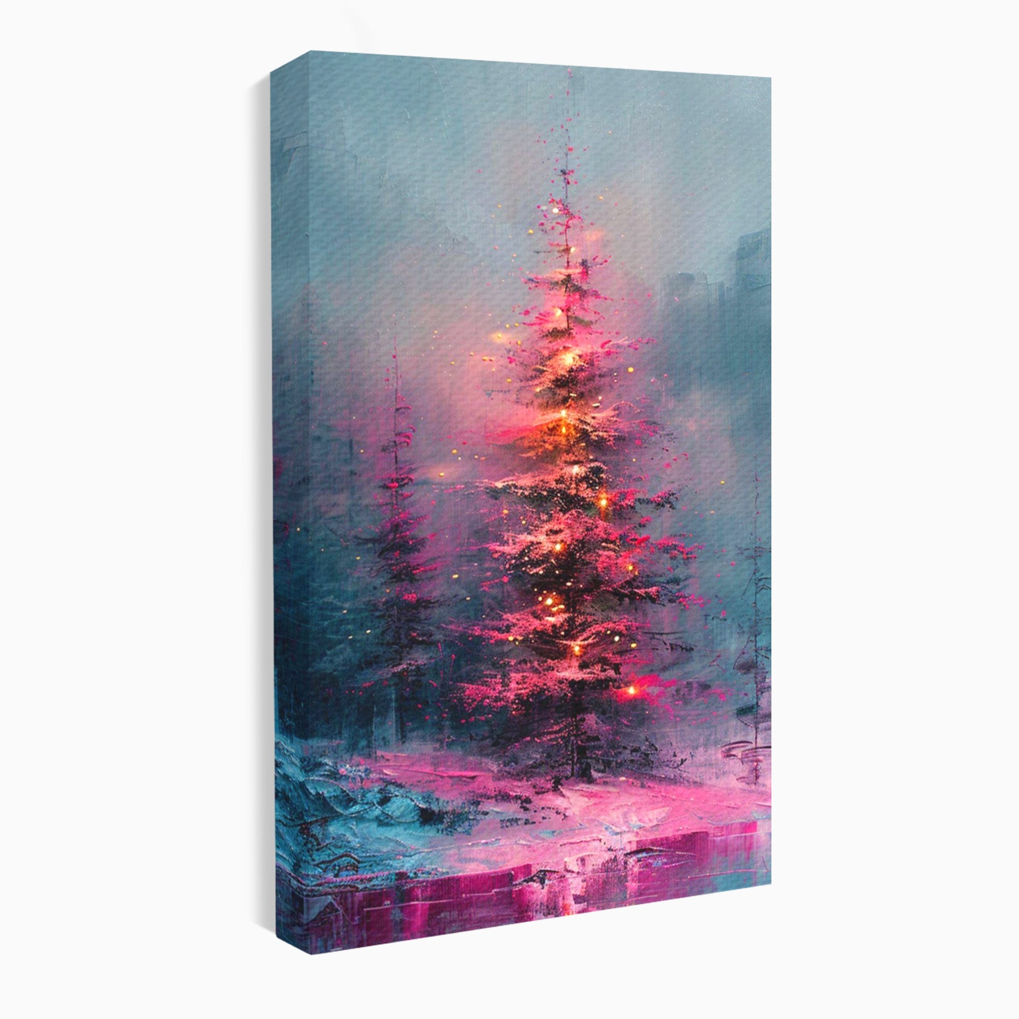 Tablou Canvas Premium LuxCanva® PI1077, Bradul Fermecat, Roz, Iarna, Peisaj, Stralucire, Living, Magie, Culori Vibrante