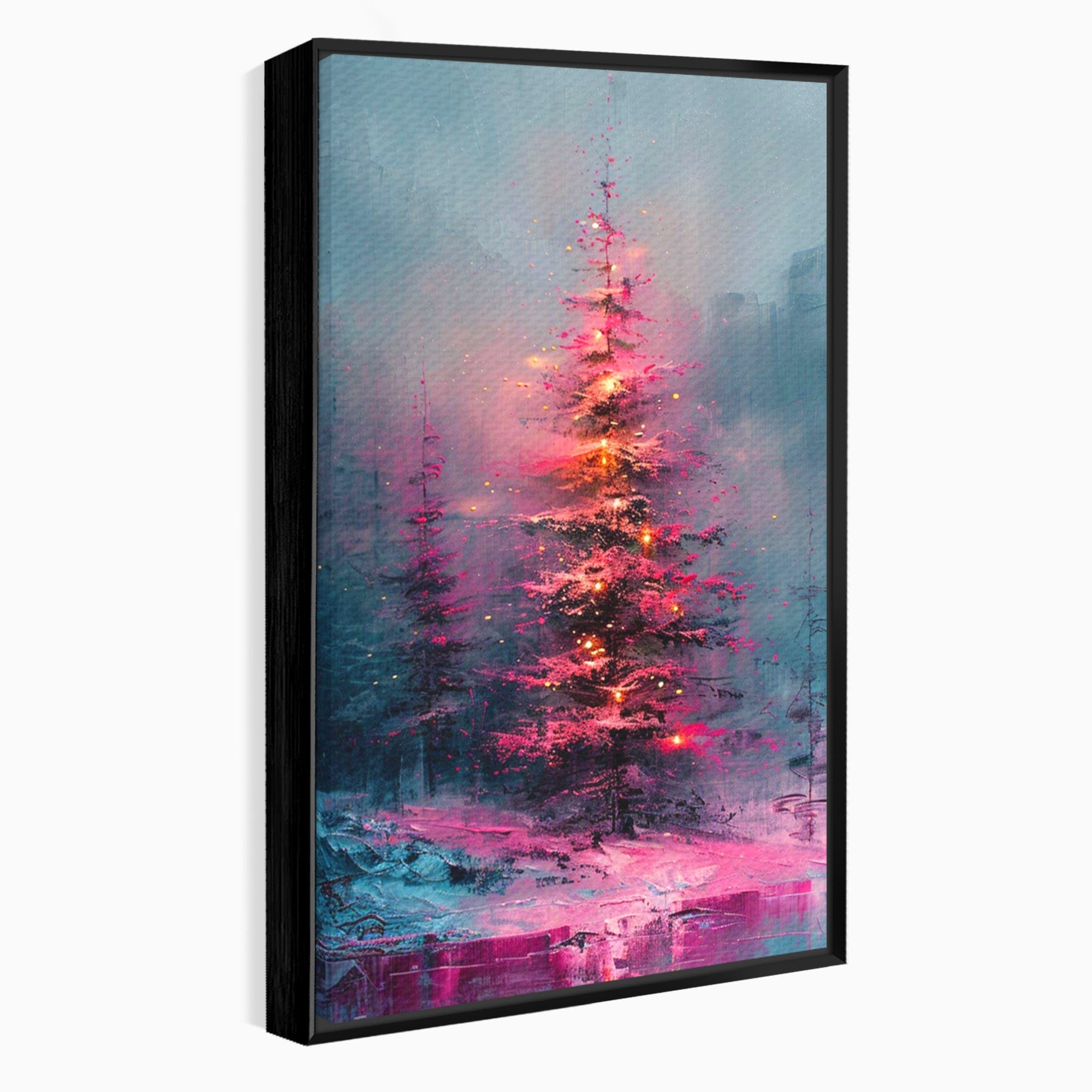 Tablou Canvas Premium LuxCanva® PI1077, Bradul Fermecat, Roz, Iarna, Peisaj, Stralucire, Living, Magie, Culori Vibrante