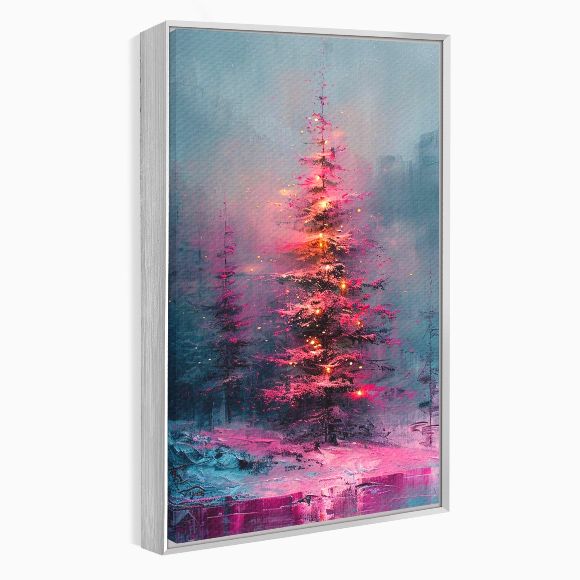 Tablou Canvas Premium LuxCanva® PI1077, Bradul Fermecat, Roz, Iarna, Peisaj, Stralucire, Living, Magie, Culori Vibrante