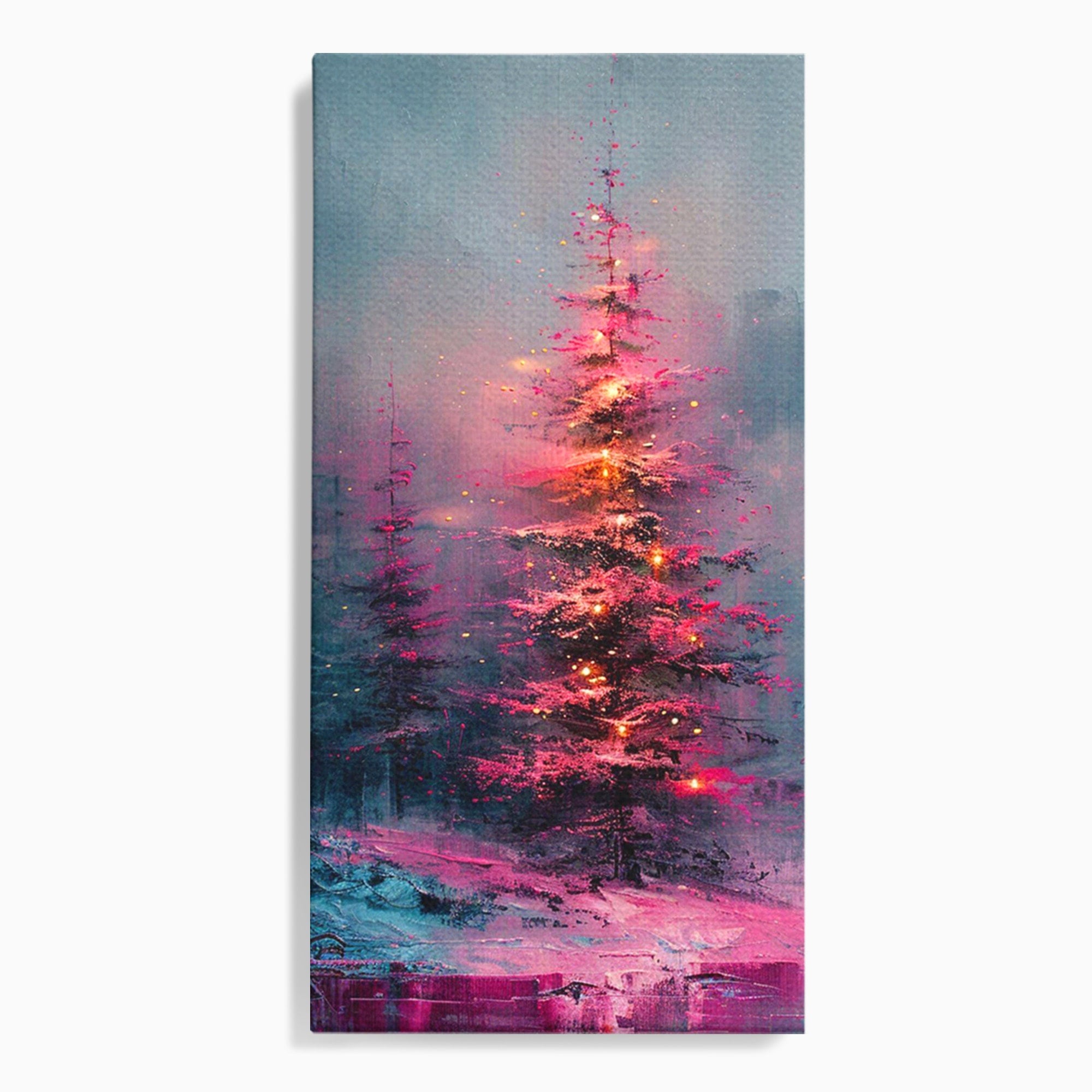 Tablou Canvas Premium LuxCanva® PI1077, Bradul Fermecat, Roz, Iarna, Peisaj, Stralucire, Living, Magie, Culori Vibrante