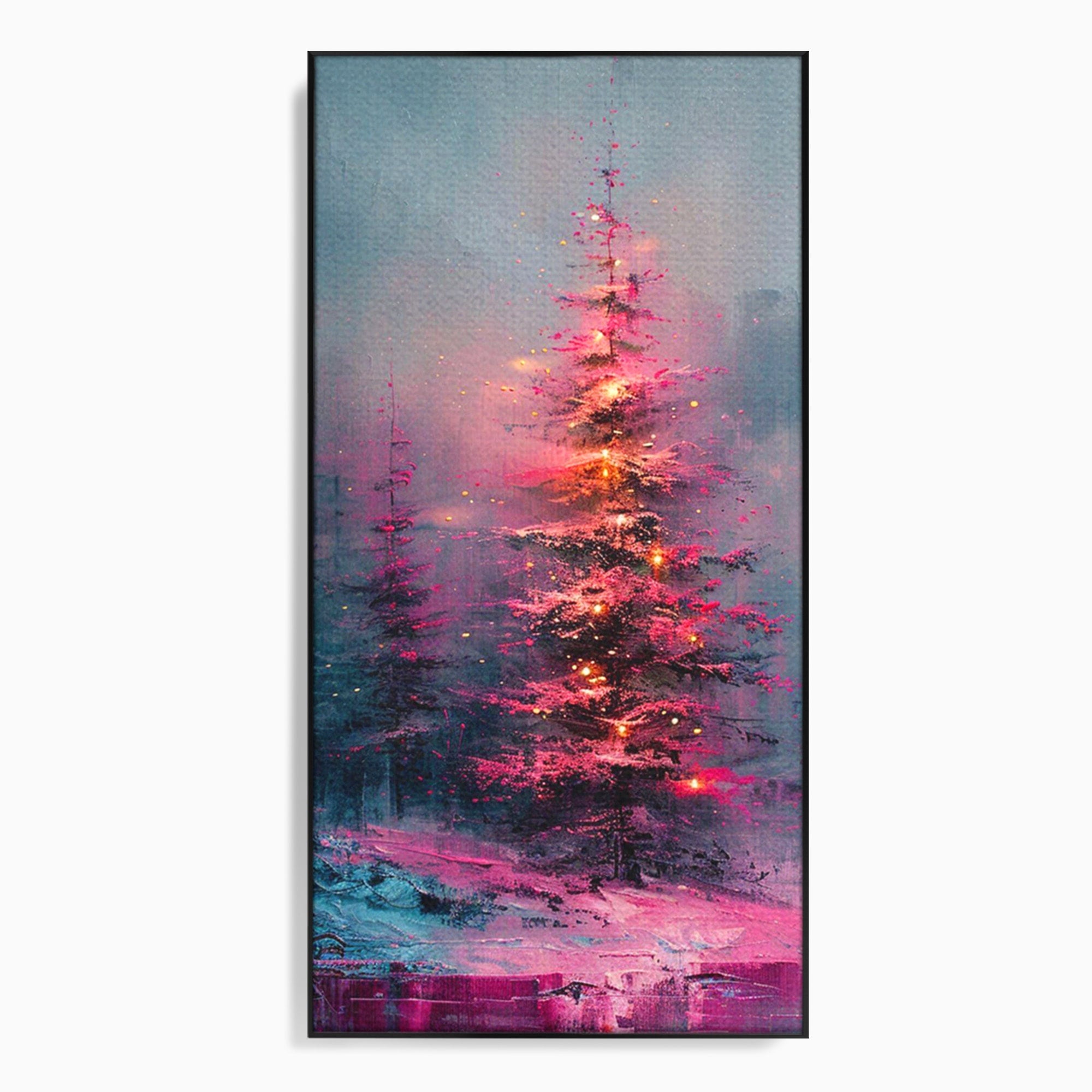 Tablou Canvas Premium LuxCanva® PI1077, Bradul Fermecat, Roz, Iarna, Peisaj, Stralucire, Living, Magie, Culori Vibrante
