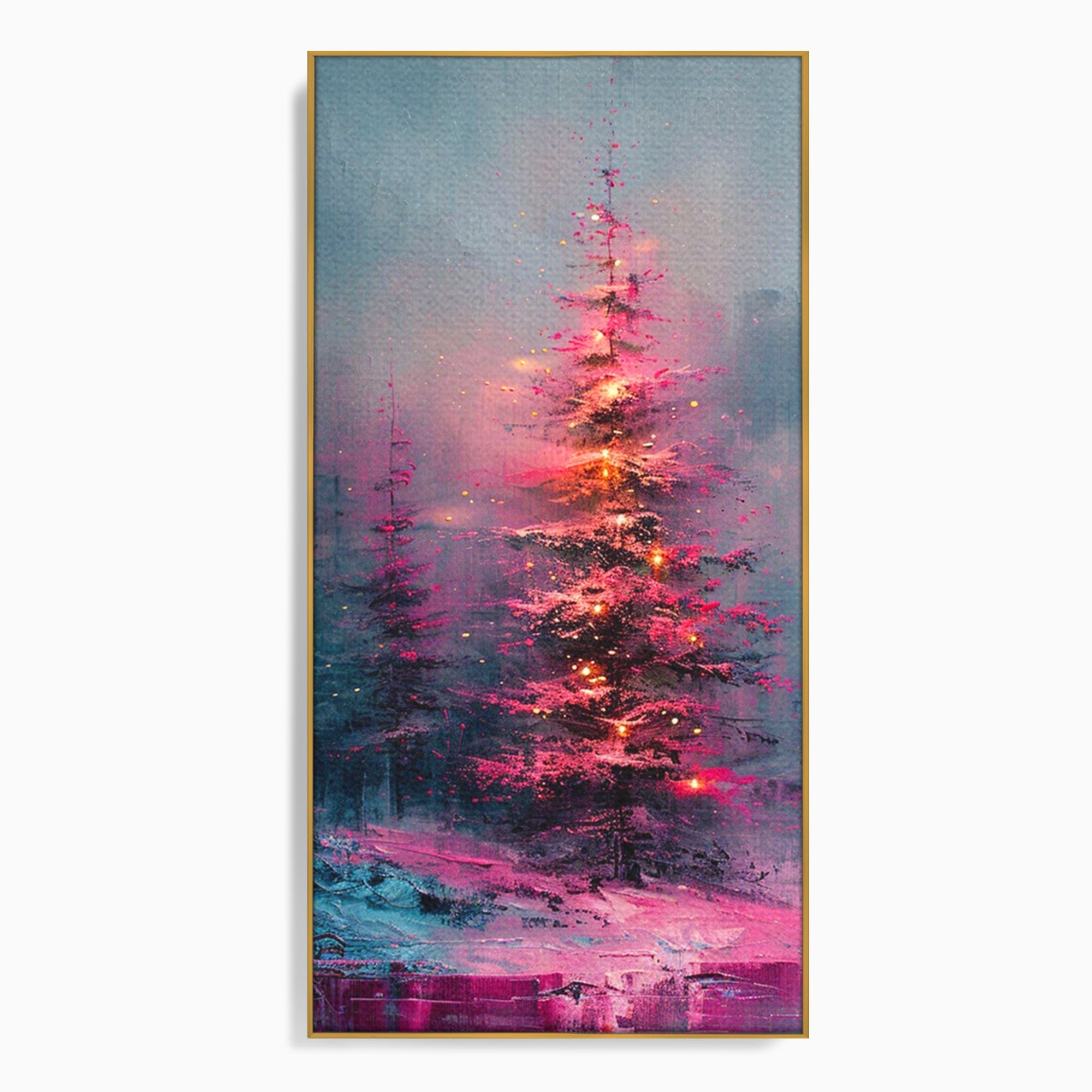 Tablou Canvas Premium LuxCanva® PI1077, Bradul Fermecat, Roz, Iarna, Peisaj, Stralucire, Living, Magie, Culori Vibrante