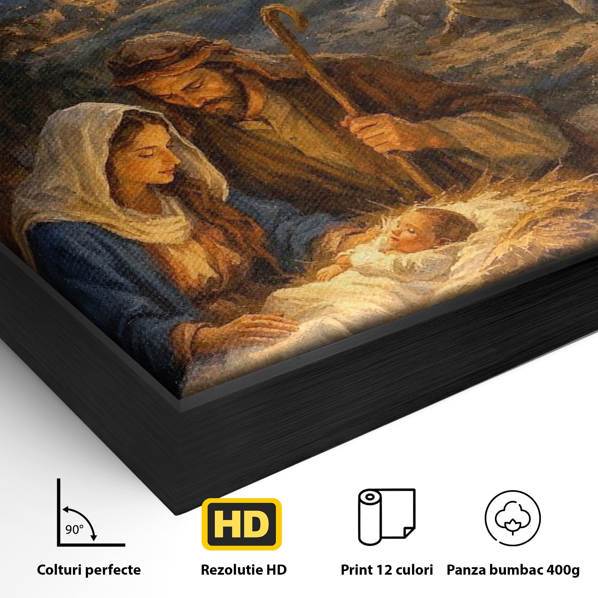Tablou Canvas Premium LuxCanva® PI1079, Nasterea, Hristos, Religie, Iesle, Ingeri, Noapte, Sfant, Stea, Living, Culori Vibrante