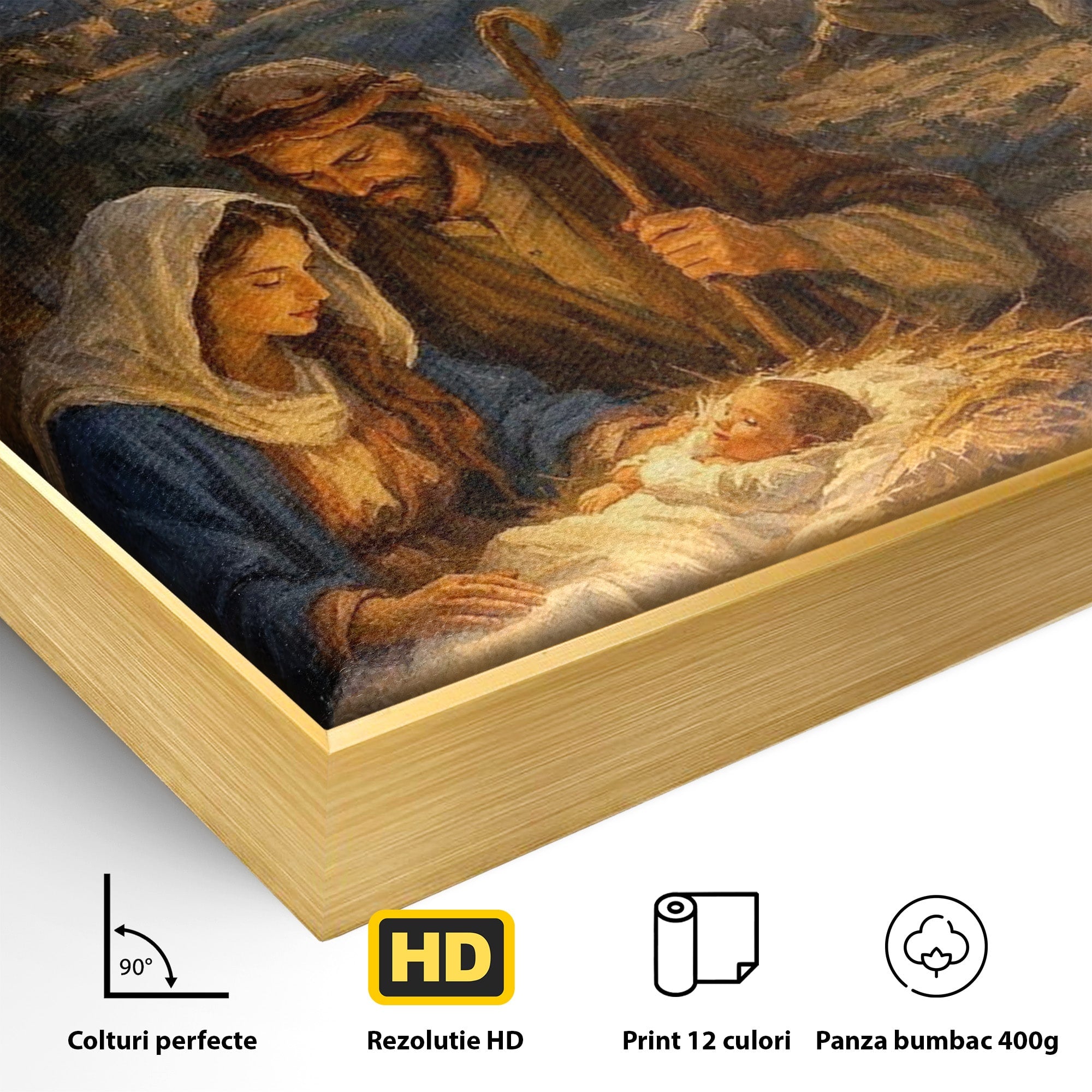 Tablou Canvas Premium LuxCanva® PI1079, Nasterea, Hristos, Religie, Iesle, Ingeri, Noapte, Sfant, Stea, Living, Culori Vibrante