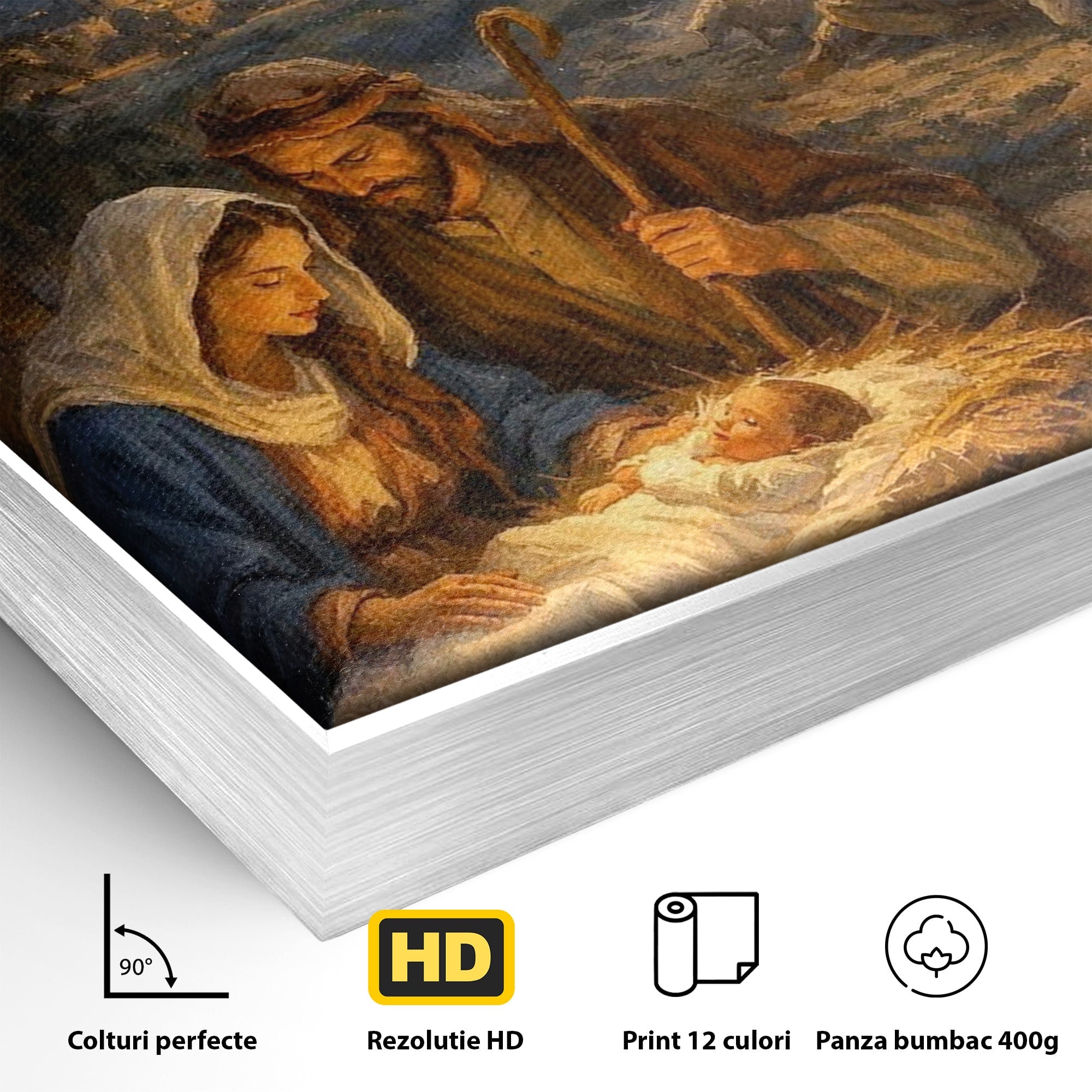 Tablou Canvas Premium LuxCanva® PI1079, Nasterea, Hristos, Religie, Iesle, Ingeri, Noapte, Sfant, Stea, Living, Culori Vibrante