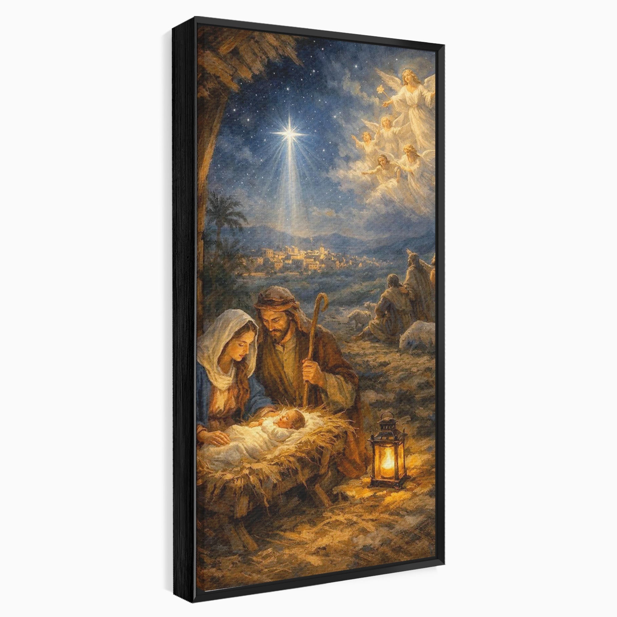 Tablou Canvas Premium LuxCanva® PI1079, Nasterea, Hristos, Religie, Iesle, Ingeri, Noapte, Sfant, Stea, Living, Culori Vibrante