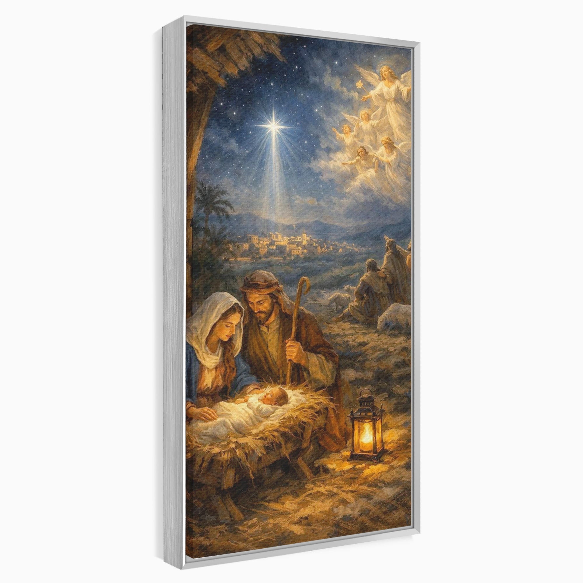 Tablou Canvas Premium LuxCanva® PI1079, Nasterea, Hristos, Religie, Iesle, Ingeri, Noapte, Sfant, Stea, Living, Culori Vibrante