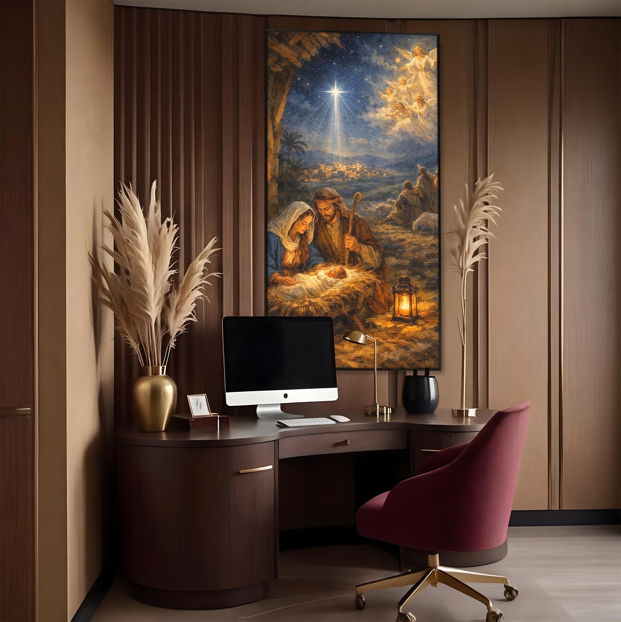 Tablou Canvas Premium LuxCanva® PI1079, Nasterea, Hristos, Religie, Iesle, Ingeri, Noapte, Sfant, Stea, Living, Culori Vibrante