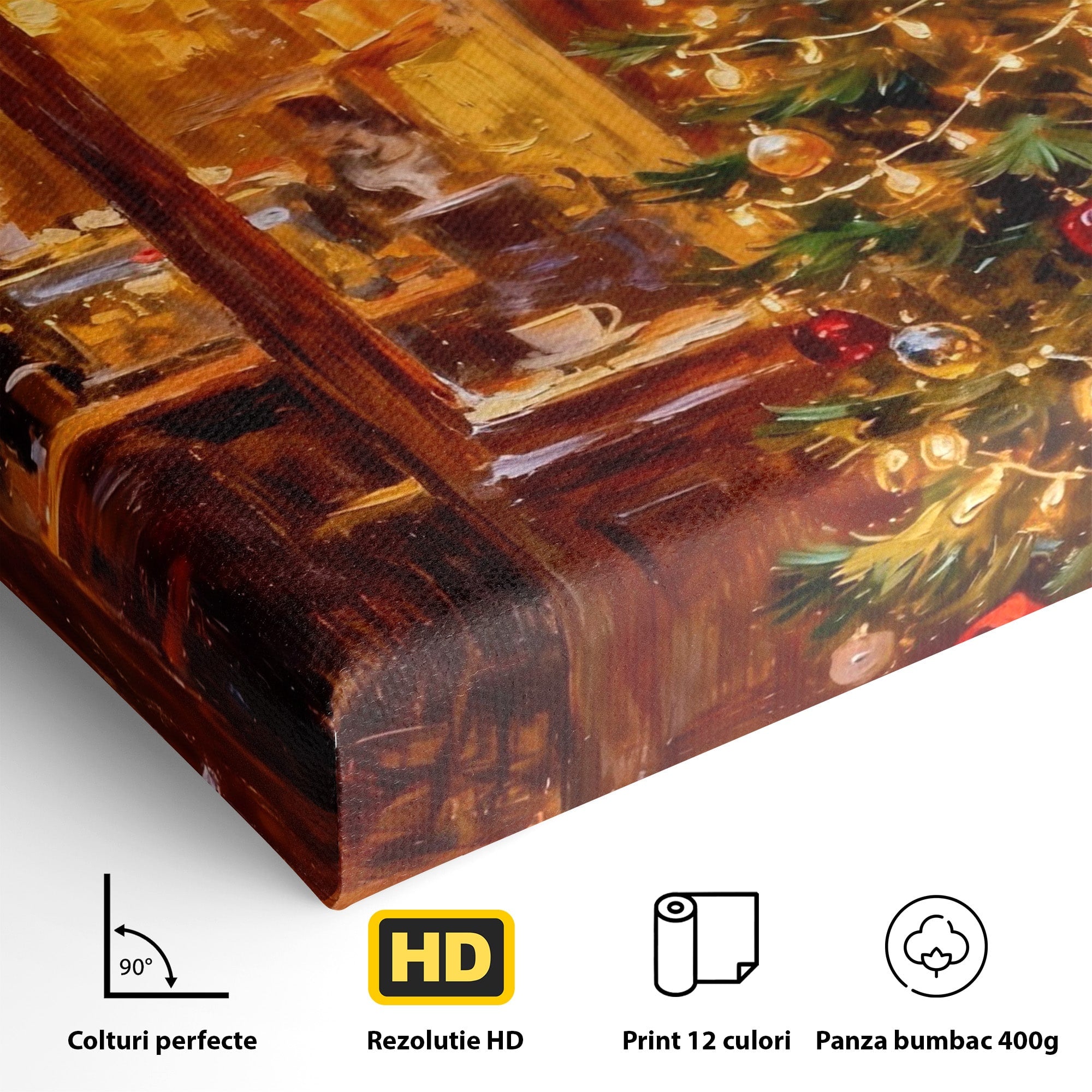 Tablou Canvas Premium LuxCanva® PI1080, Cafenea De Craciun, Seara, Cafea, Decor, Festiv, Iarna, Living, Culori Vibrante