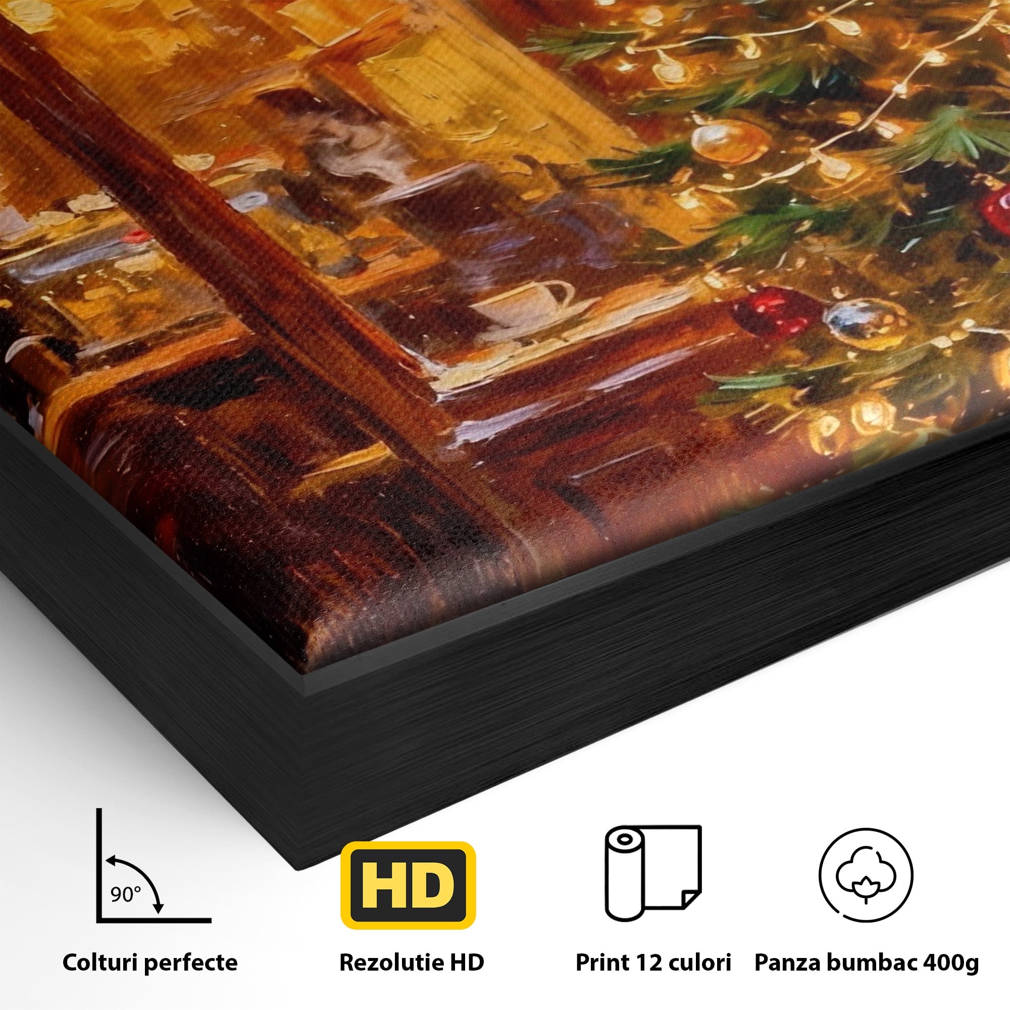 Tablou Canvas Premium LuxCanva® PI1080, Cafenea De Craciun, Seara, Cafea, Decor, Festiv, Iarna, Living, Culori Vibrante