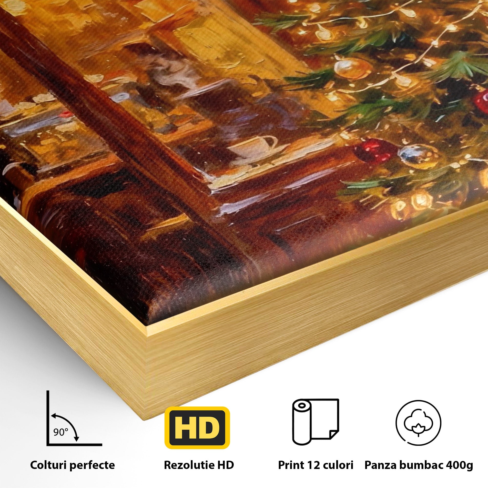 Tablou Canvas Premium LuxCanva® PI1080, Cafenea De Craciun, Seara, Cafea, Decor, Festiv, Iarna, Living, Culori Vibrante