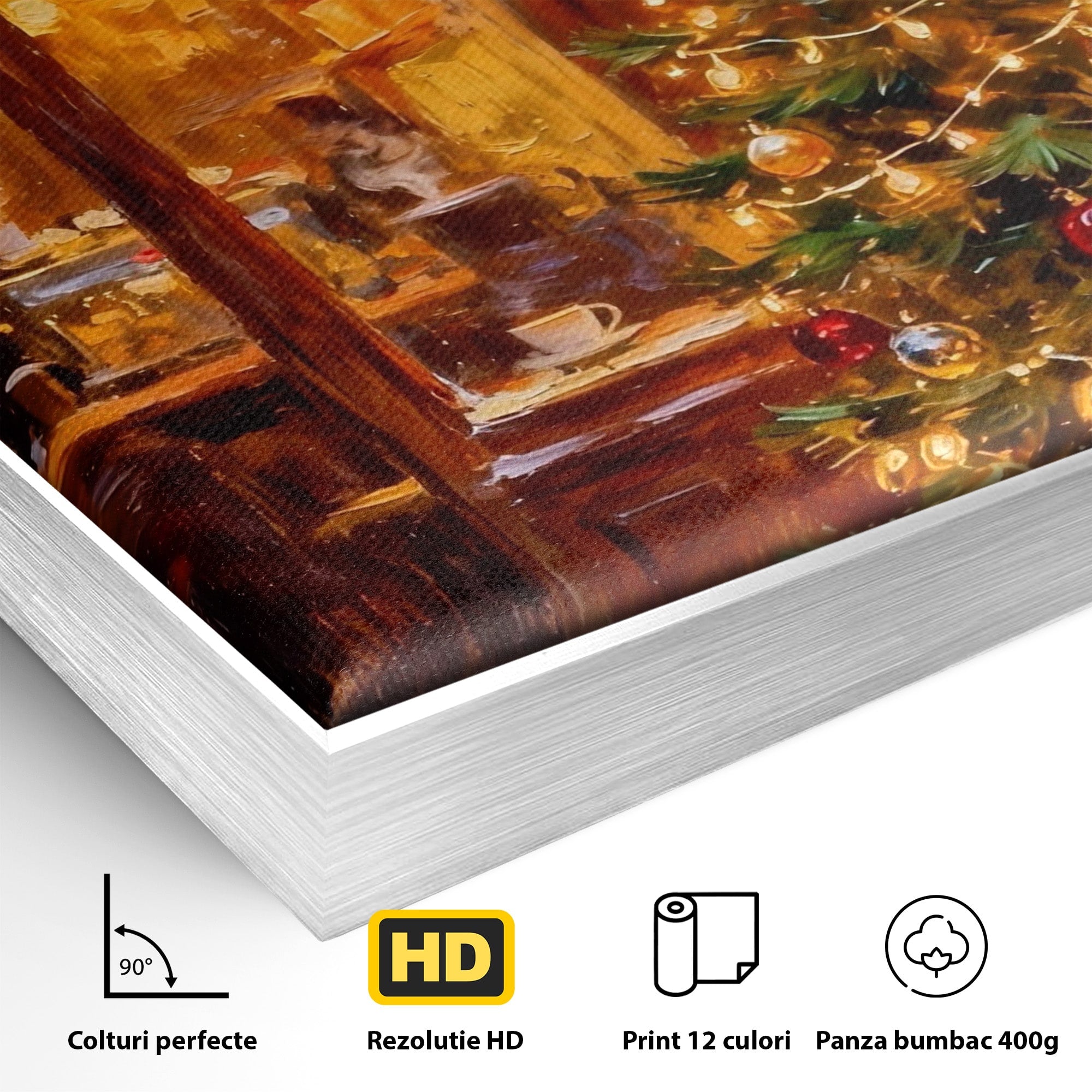 Tablou Canvas Premium LuxCanva® PI1080, Cafenea De Craciun, Seara, Cafea, Decor, Festiv, Iarna, Living, Culori Vibrante