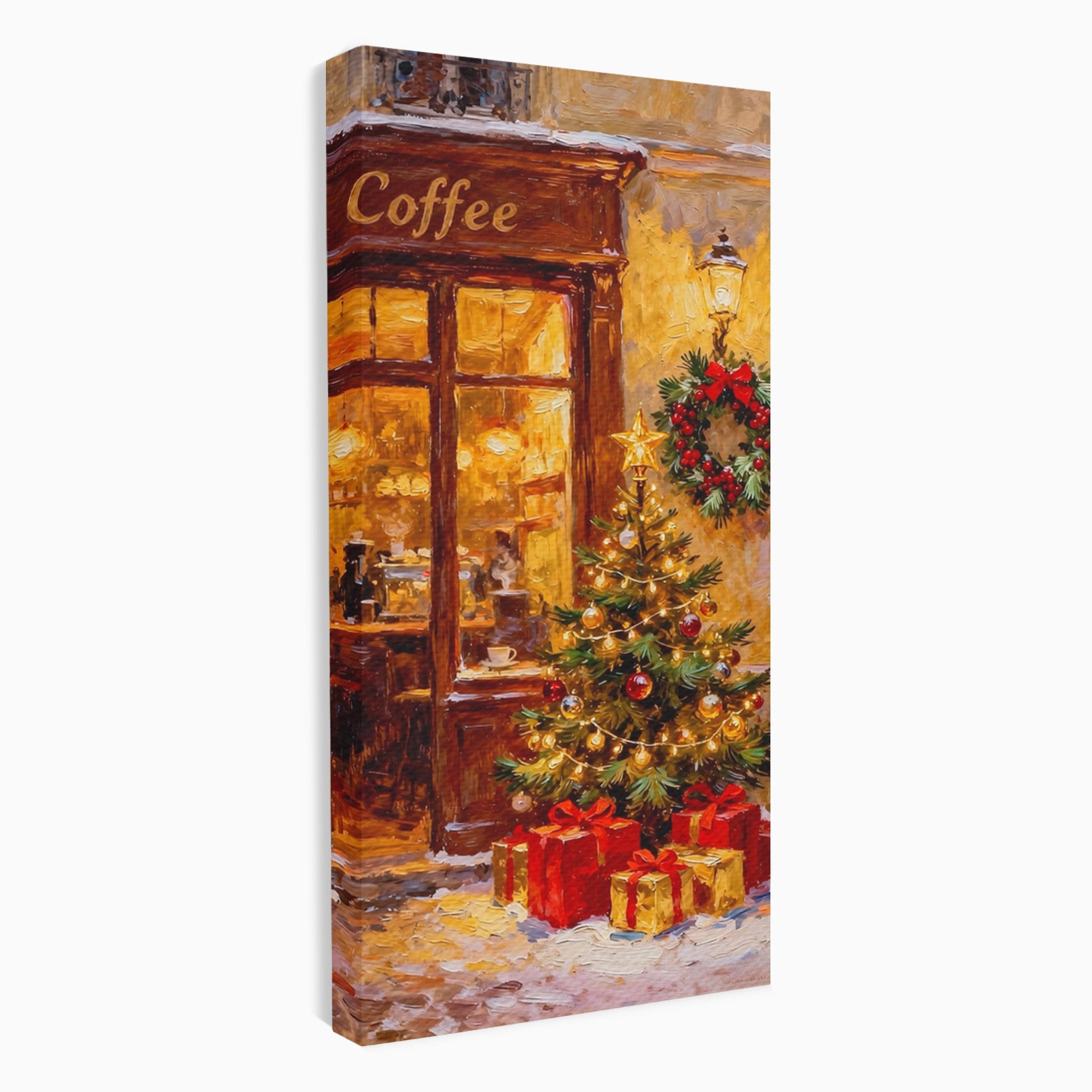 Tablou Canvas Premium LuxCanva® PI1080, Cafenea De Craciun, Seara, Cafea, Decor, Festiv, Iarna, Living, Culori Vibrante