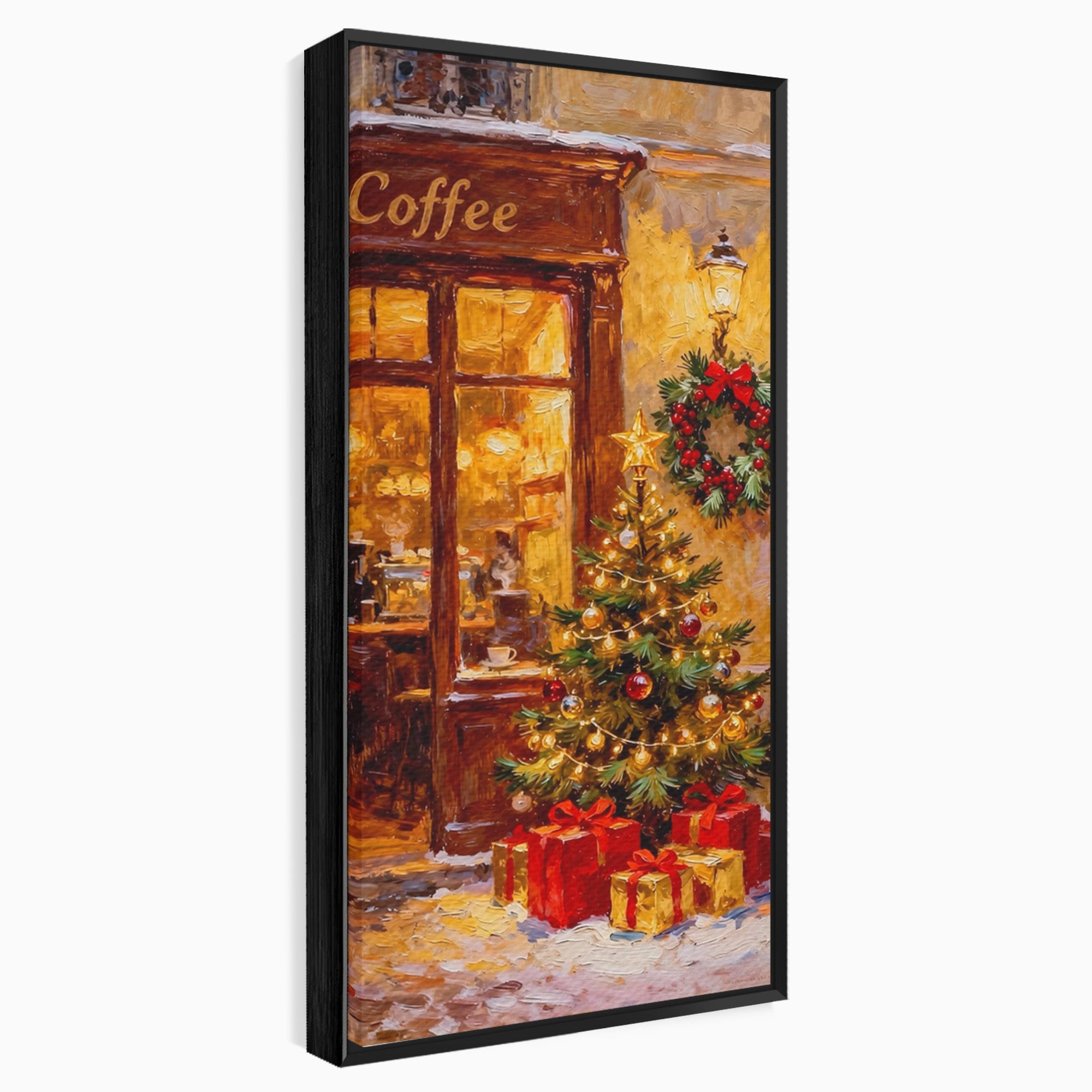 Tablou Canvas Premium LuxCanva® PI1080, Cafenea De Craciun, Seara, Cafea, Decor, Festiv, Iarna, Living, Culori Vibrante