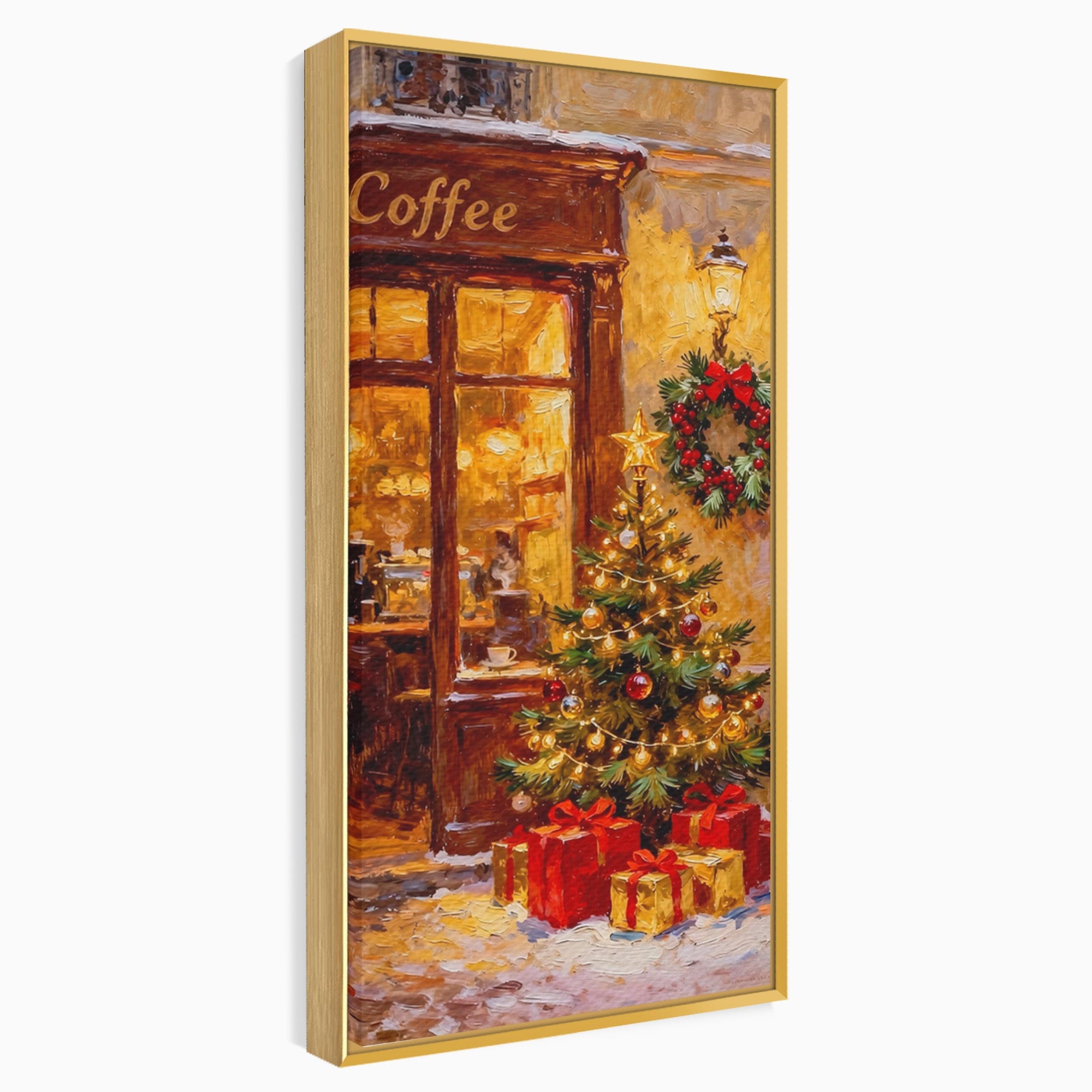Tablou Canvas Premium LuxCanva® PI1080, Cafenea De Craciun, Seara, Cafea, Decor, Festiv, Iarna, Living, Culori Vibrante