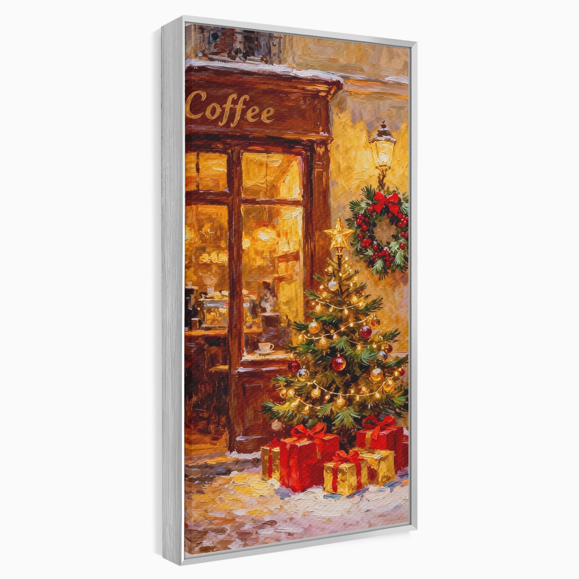 Tablou Canvas Premium LuxCanva® PI1080, Cafenea De Craciun, Seara, Cafea, Decor, Festiv, Iarna, Living, Culori Vibrante