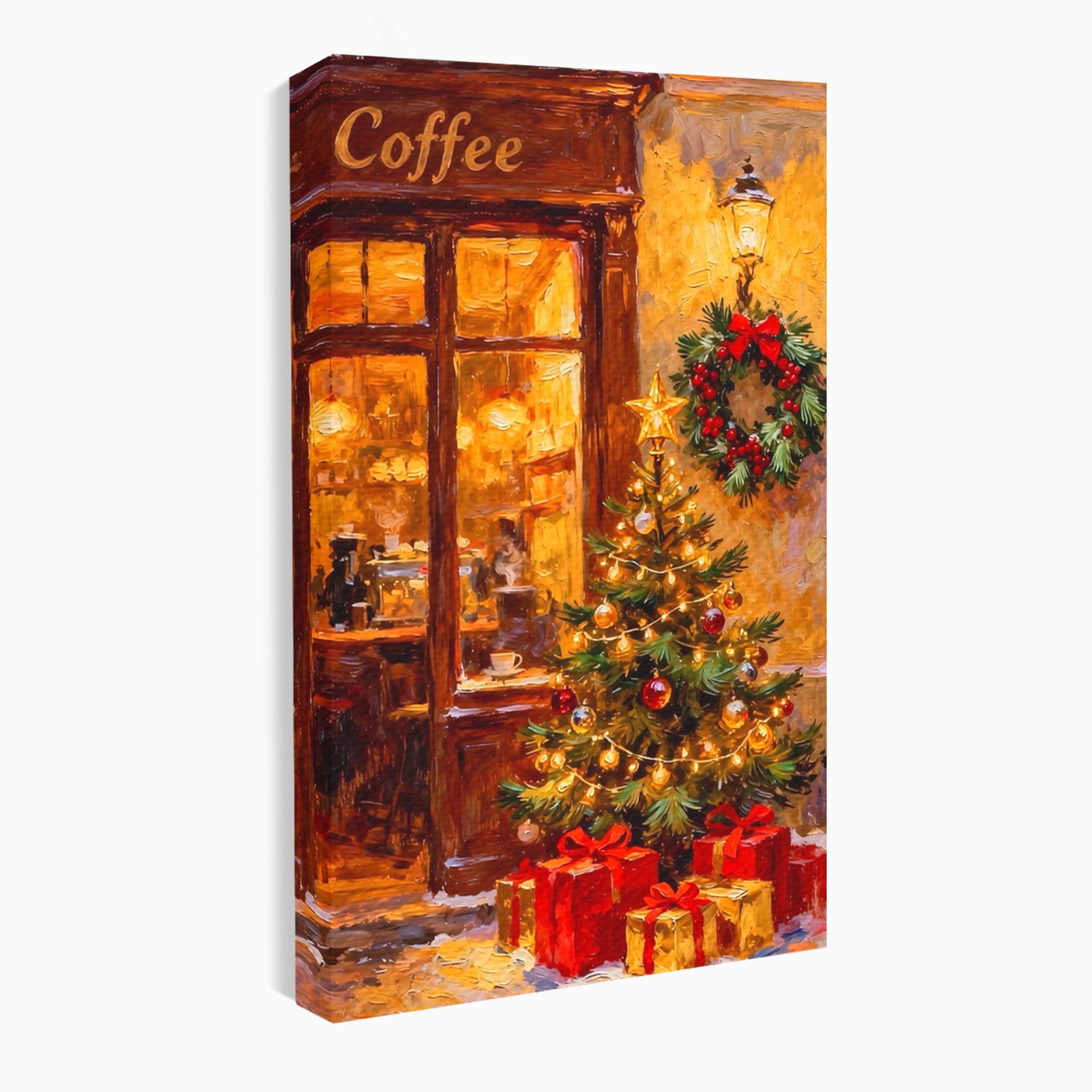 Tablou Canvas Premium LuxCanva® PI1080, Cafenea De Craciun, Seara, Cafea, Decor, Festiv, Iarna, Living, Culori Vibrante
