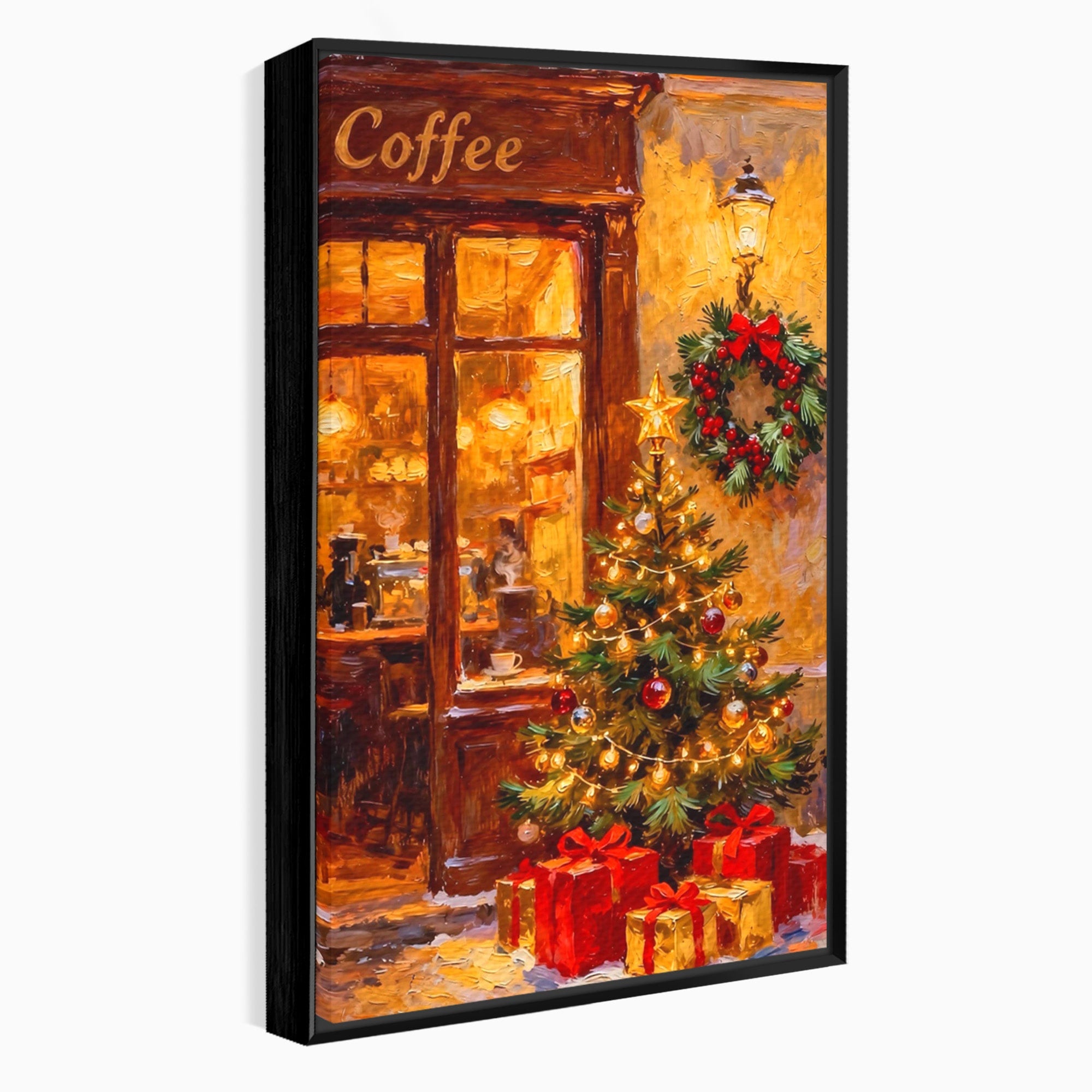 Tablou Canvas Premium LuxCanva® PI1080, Cafenea De Craciun, Seara, Cafea, Decor, Festiv, Iarna, Living, Culori Vibrante