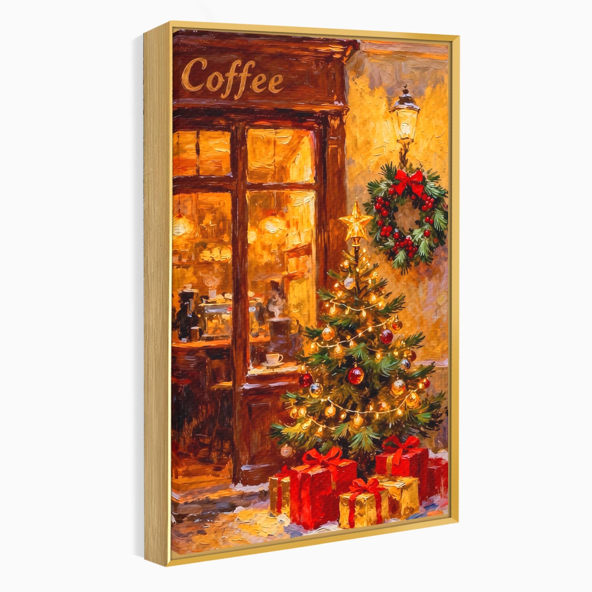 Tablou Canvas Premium LuxCanva® PI1080, Cafenea De Craciun, Seara, Cafea, Decor, Festiv, Iarna, Living, Culori Vibrante