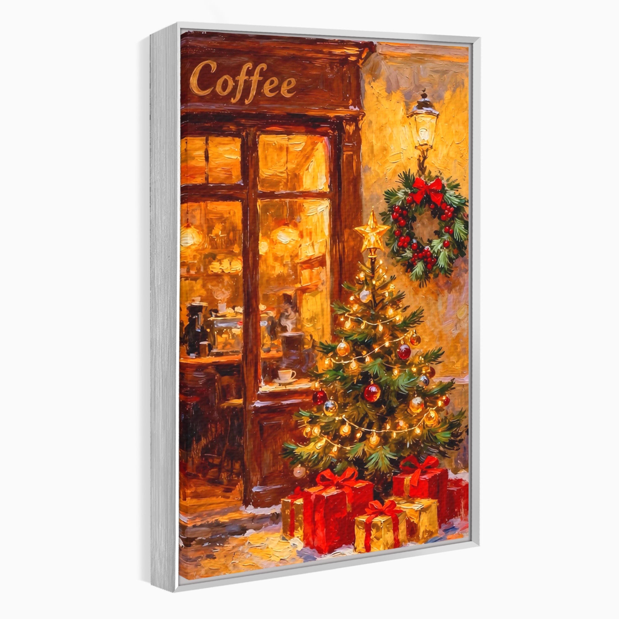 Tablou Canvas Premium LuxCanva® PI1080, Cafenea De Craciun, Seara, Cafea, Decor, Festiv, Iarna, Living, Culori Vibrante