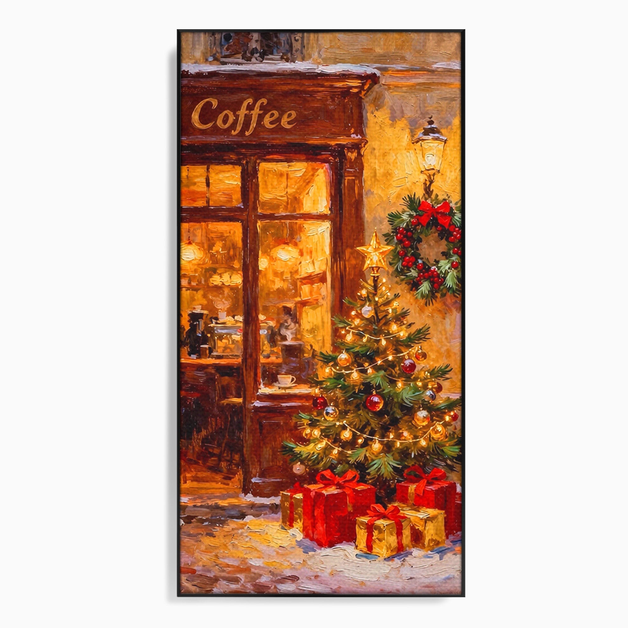 Tablou Canvas Premium LuxCanva® PI1080, Cafenea De Craciun, Seara, Cafea, Decor, Festiv, Iarna, Living, Culori Vibrante