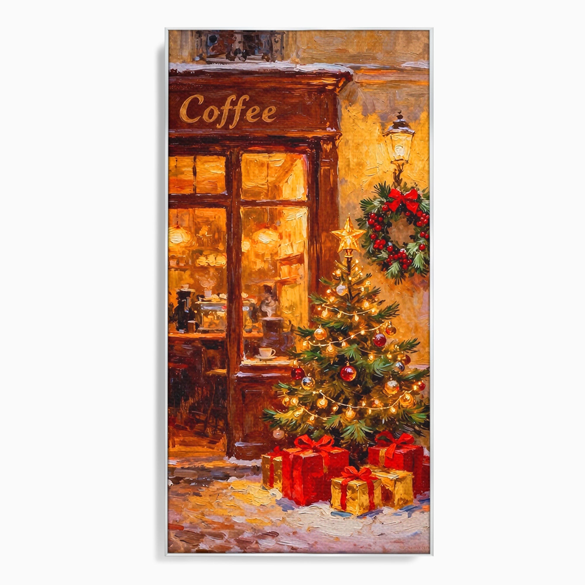 Tablou Canvas Premium LuxCanva® PI1080, Cafenea De Craciun, Seara, Cafea, Decor, Festiv, Iarna, Living, Culori Vibrante