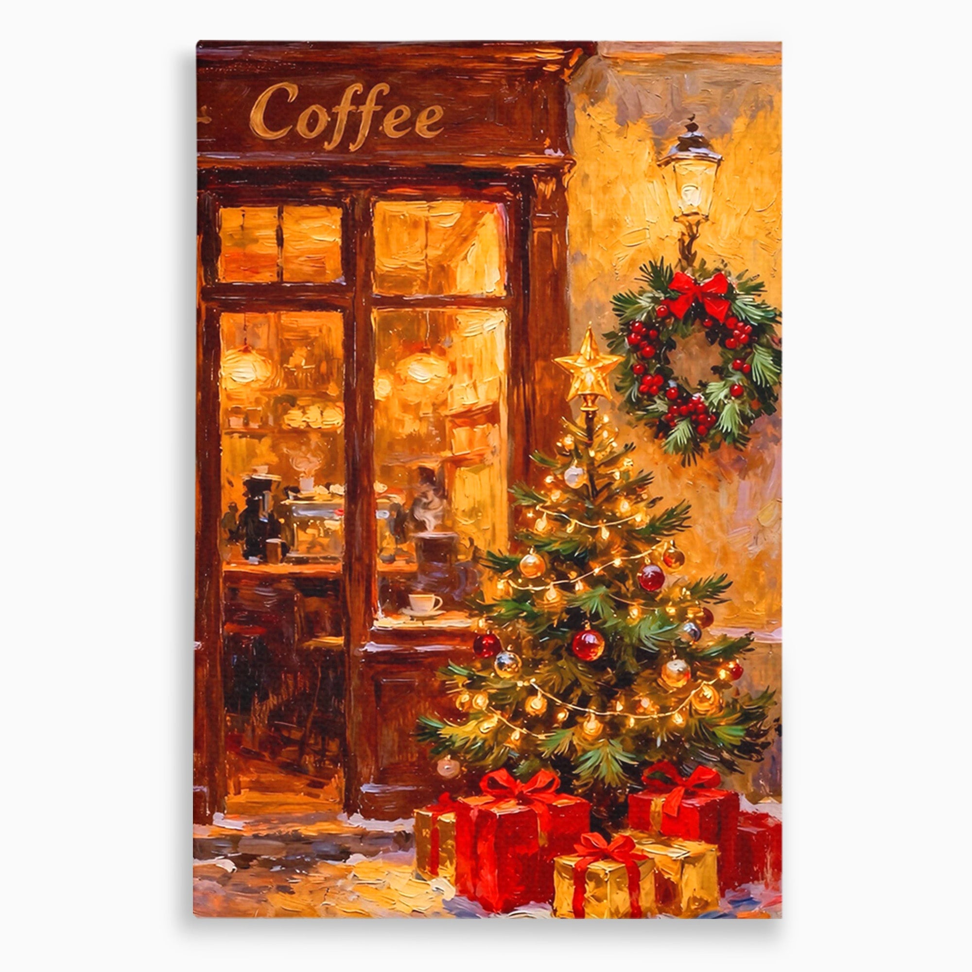 Tablou Canvas Premium LuxCanva® PI1080, Cafenea De Craciun, Seara, Cafea, Decor, Festiv, Iarna, Living, Culori Vibrante