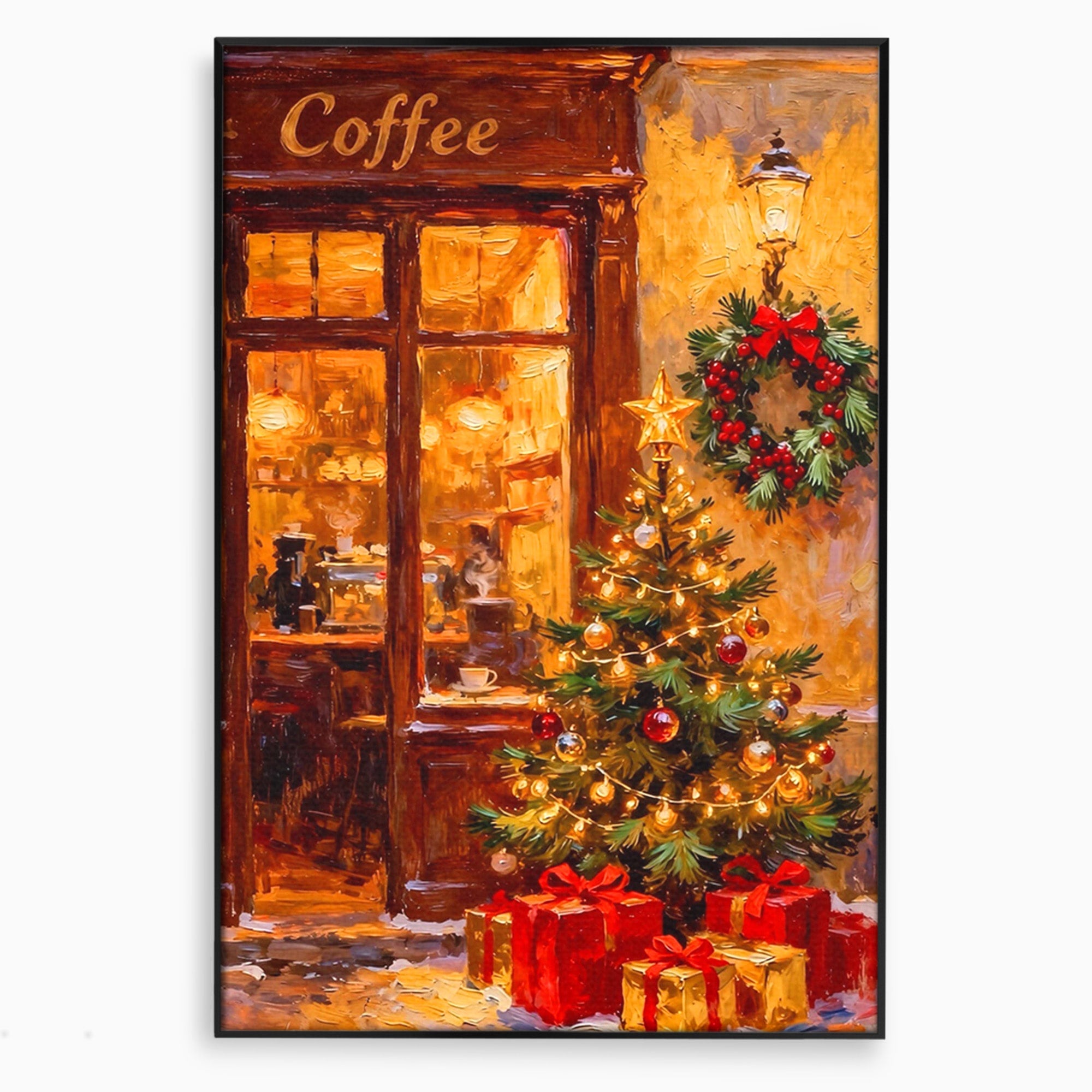 Tablou Canvas Premium LuxCanva® PI1080, Cafenea De Craciun, Seara, Cafea, Decor, Festiv, Iarna, Living, Culori Vibrante