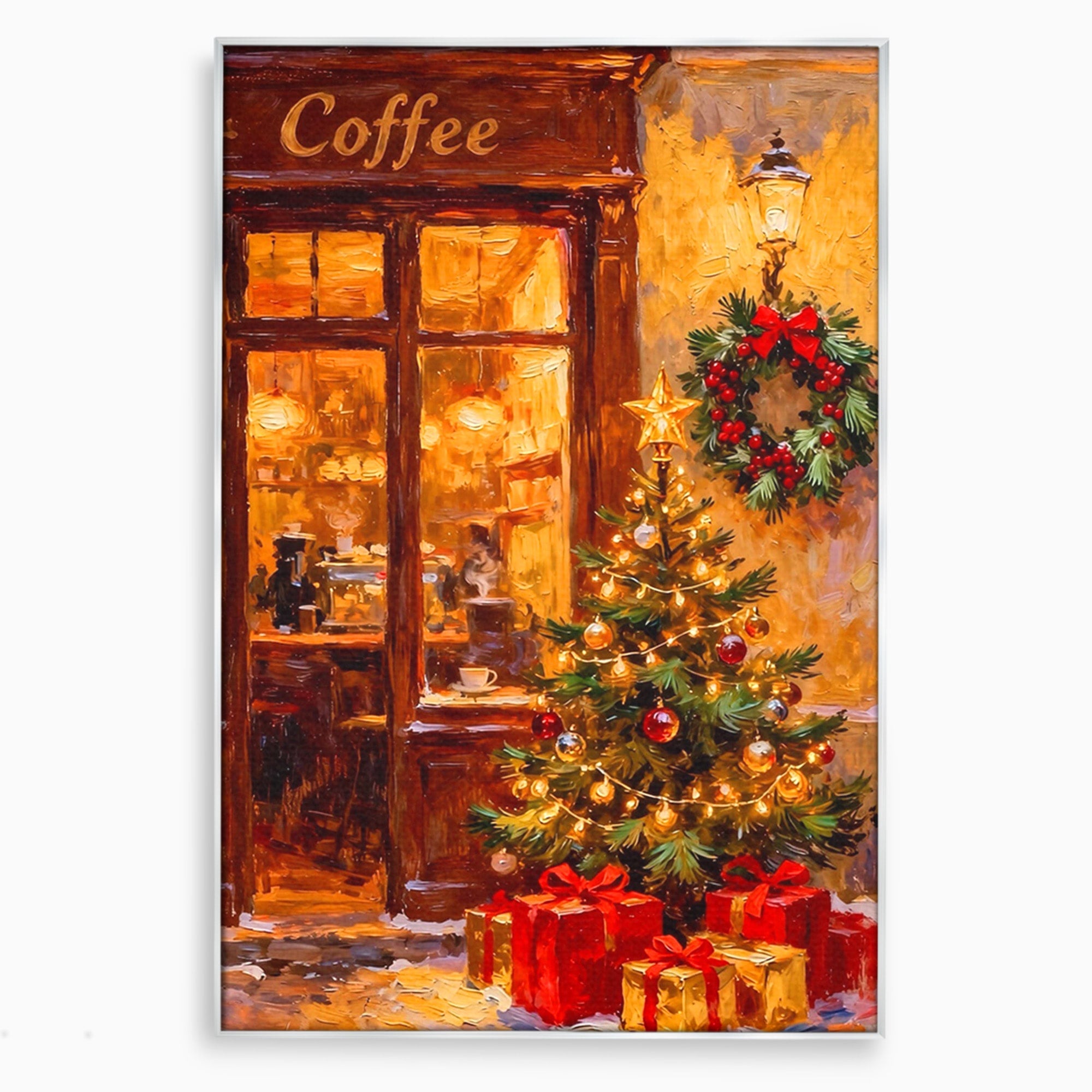 Tablou Canvas Premium LuxCanva® PI1080, Cafenea De Craciun, Seara, Cafea, Decor, Festiv, Iarna, Living, Culori Vibrante