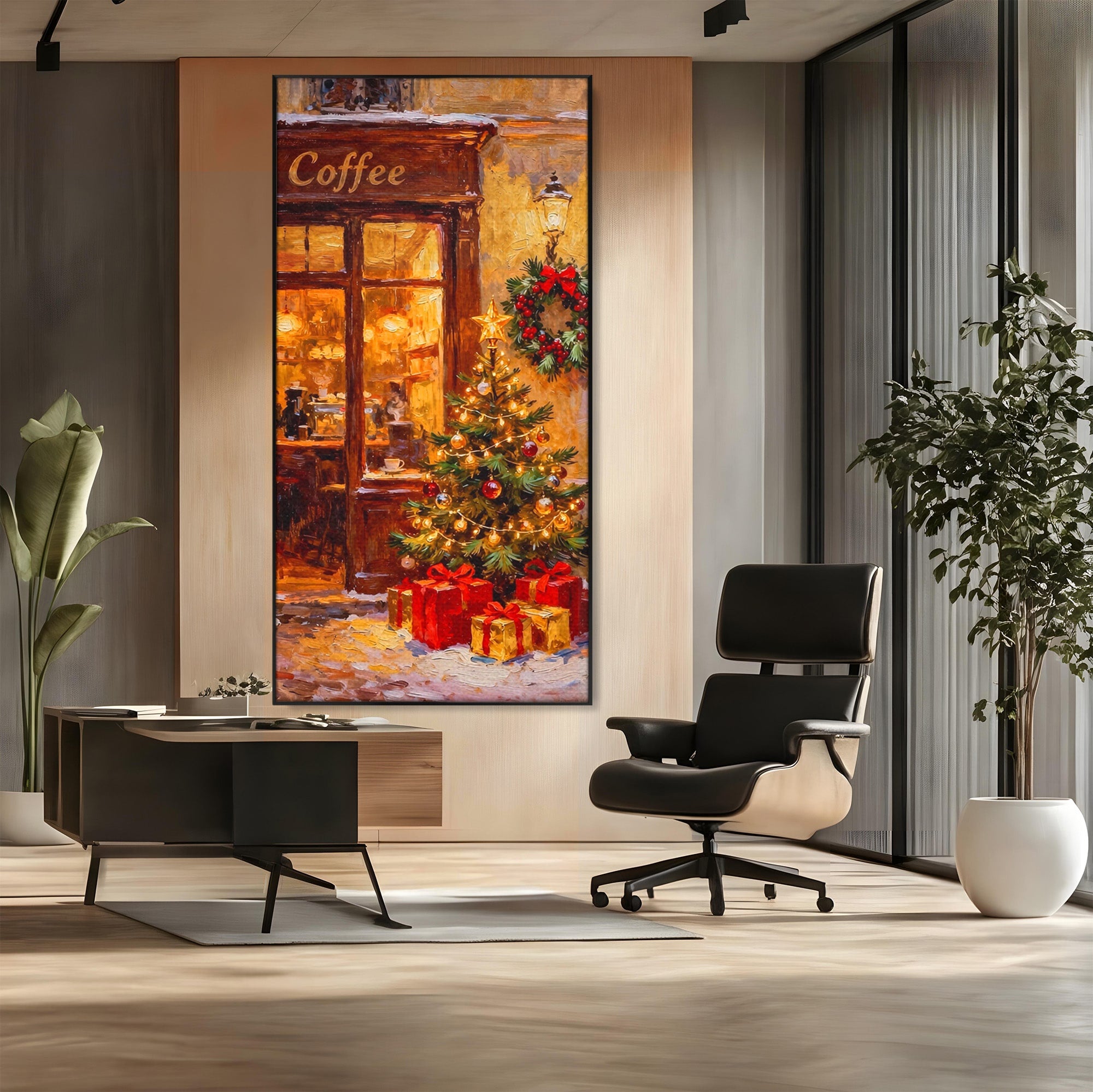 Tablou Canvas Premium LuxCanva® PI1080, Cafenea De Craciun, Seara, Cafea, Decor, Festiv, Iarna, Living, Culori Vibrante