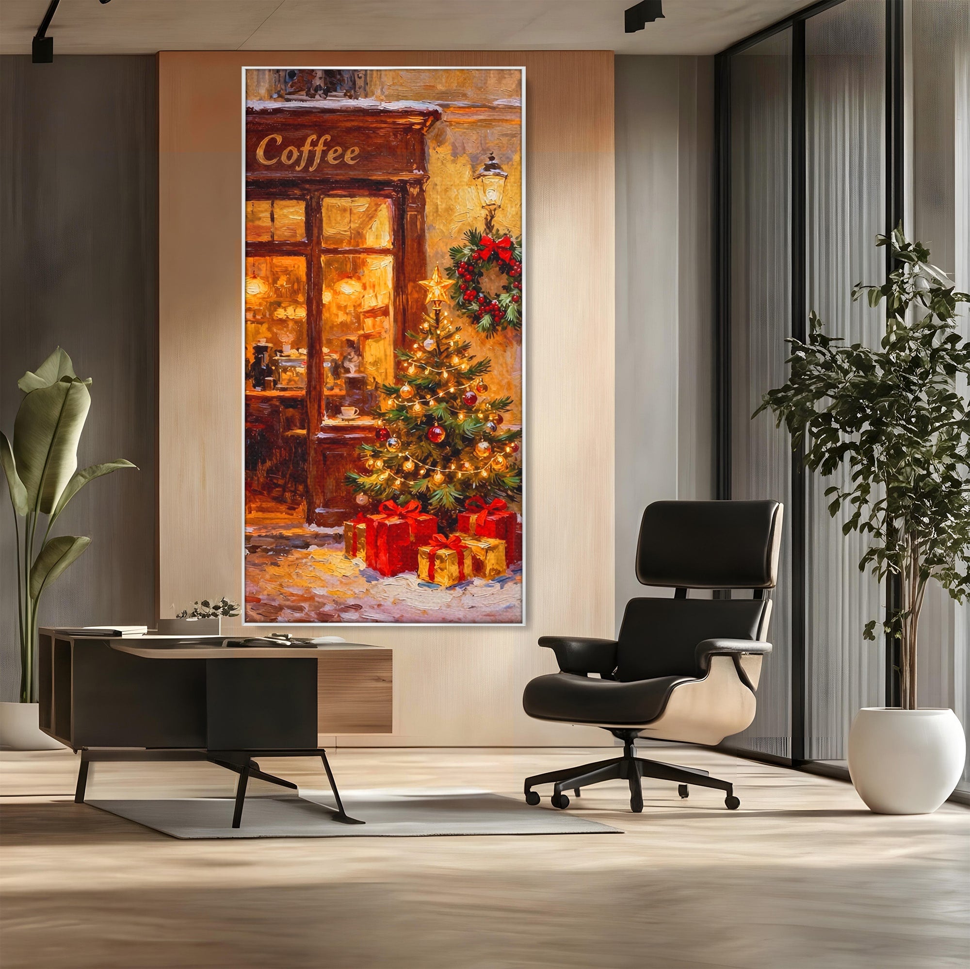Tablou Canvas Premium LuxCanva® PI1080, Cafenea De Craciun, Seara, Cafea, Decor, Festiv, Iarna, Living, Culori Vibrante