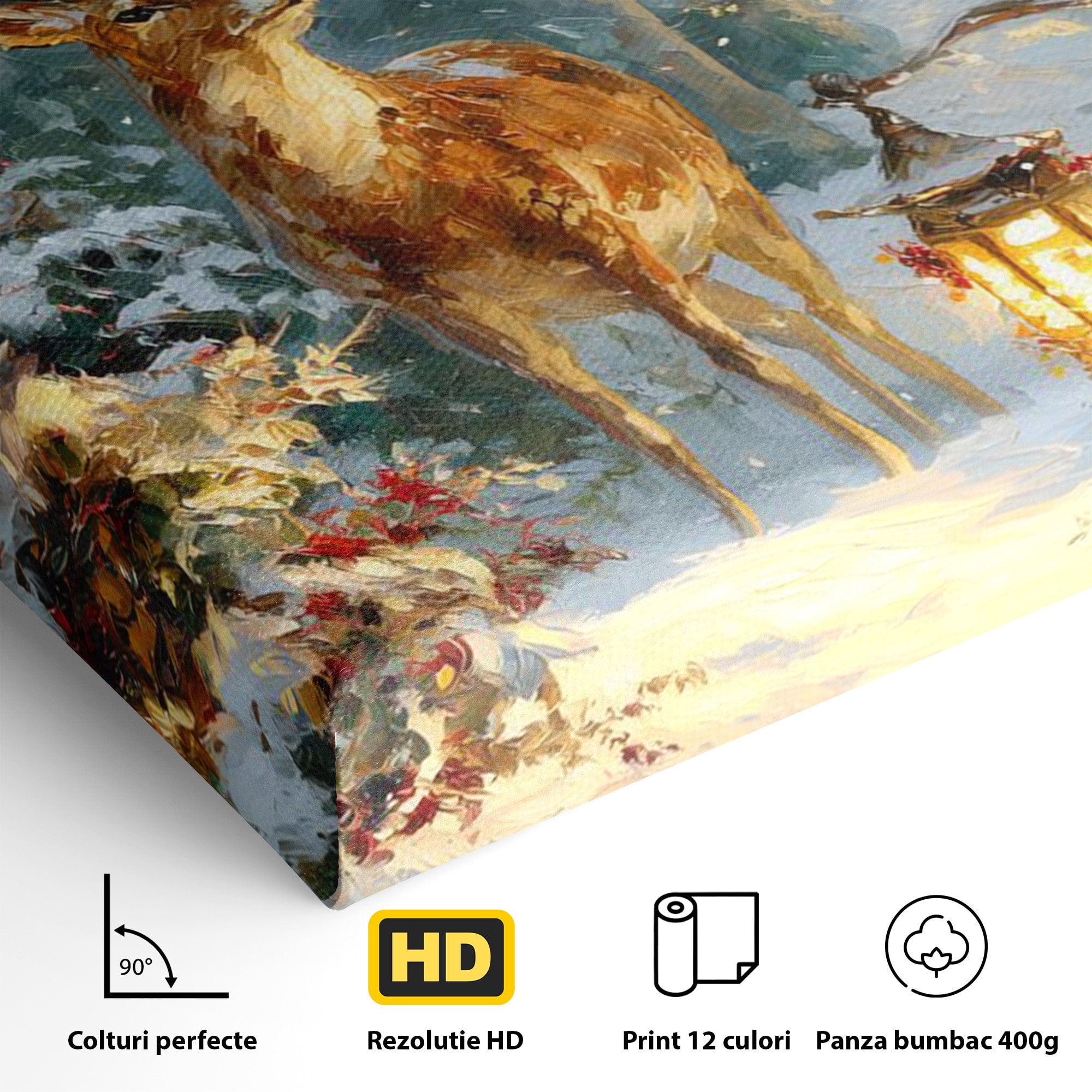 Tablou Canvas Premium LuxCanva® PI1081, Cerbul In Padurea De Iarna, Coarne, Iarna, Padure, Natura, Living, Dormitor, Culori Vibrante