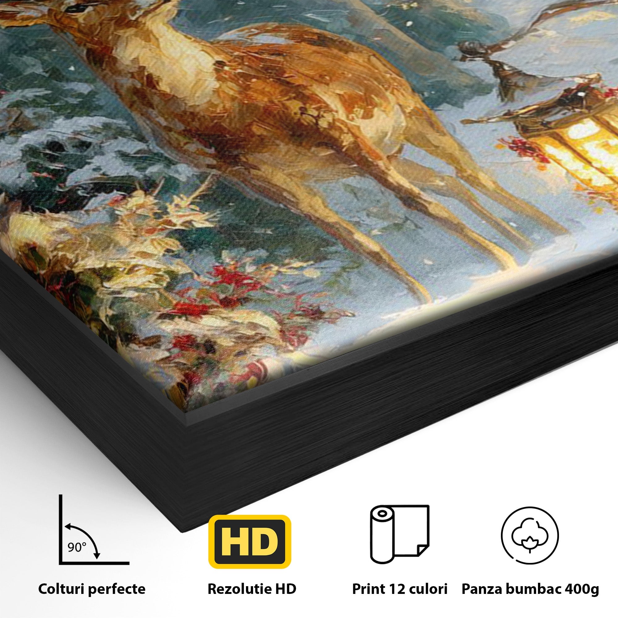 Tablou Canvas Premium LuxCanva® PI1081, Cerbul In Padurea De Iarna, Coarne, Iarna, Padure, Natura, Living, Dormitor, Culori Vibrante